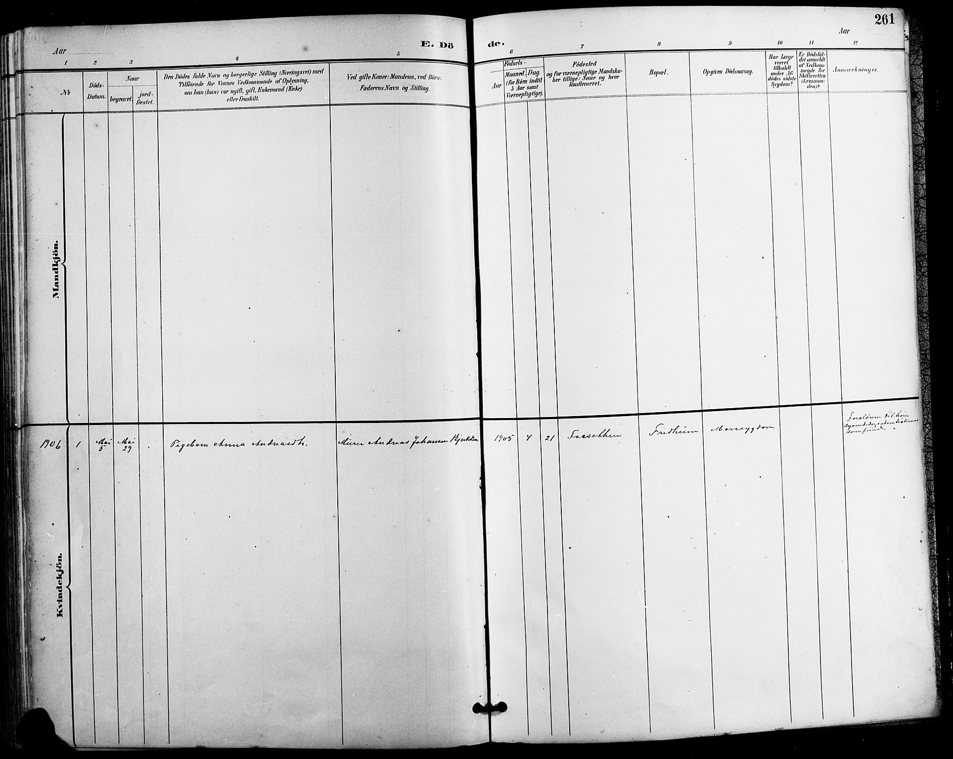 Vestre Gausdal prestekontor, SAH/PREST-094/H/Ha/Hab/L0003: Klokkerbok nr. 3, 1896-1925, s. 261