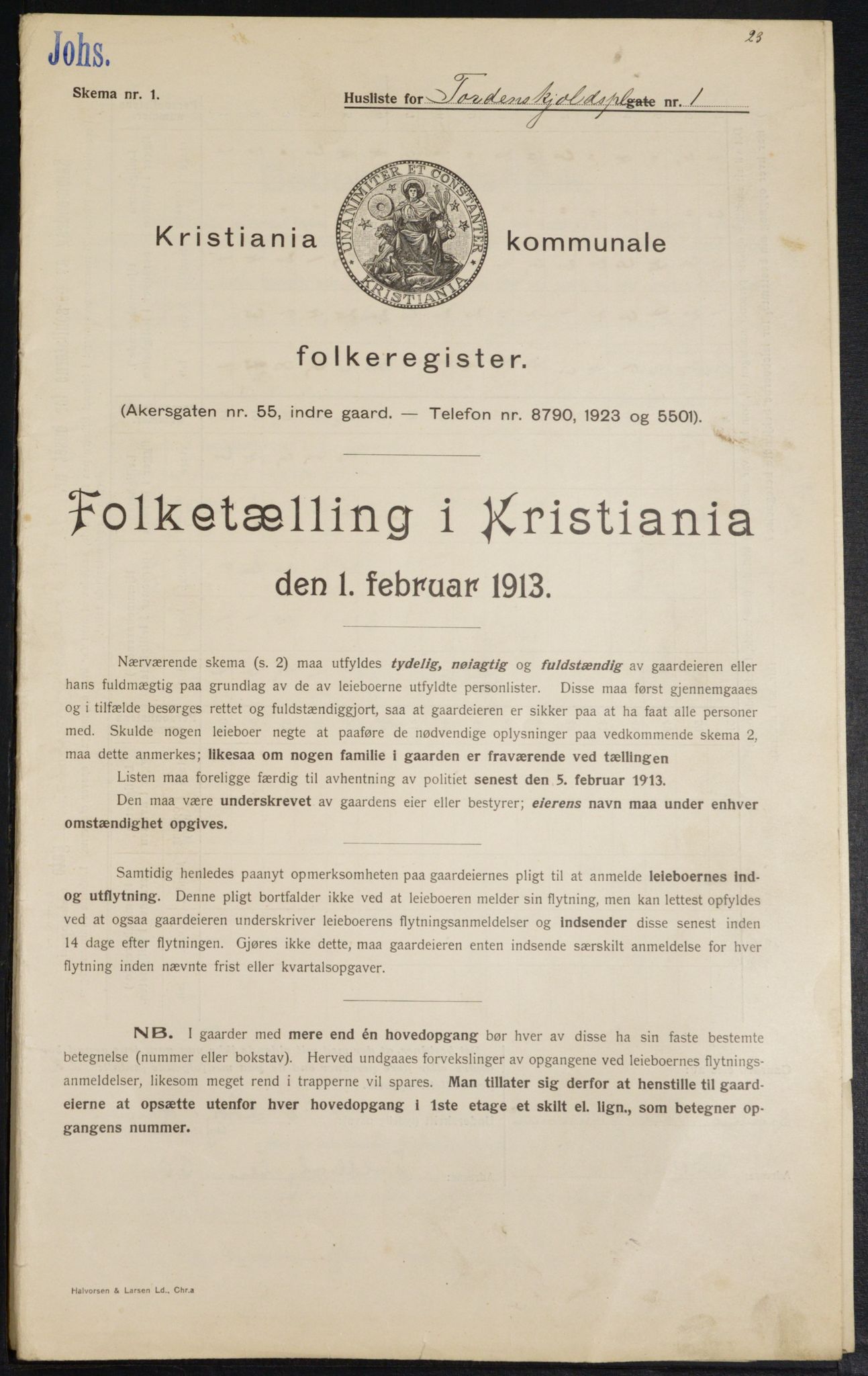 OBA, Kommunal folketelling 1.2.1913 for Kristiania, 1913, s. 113813