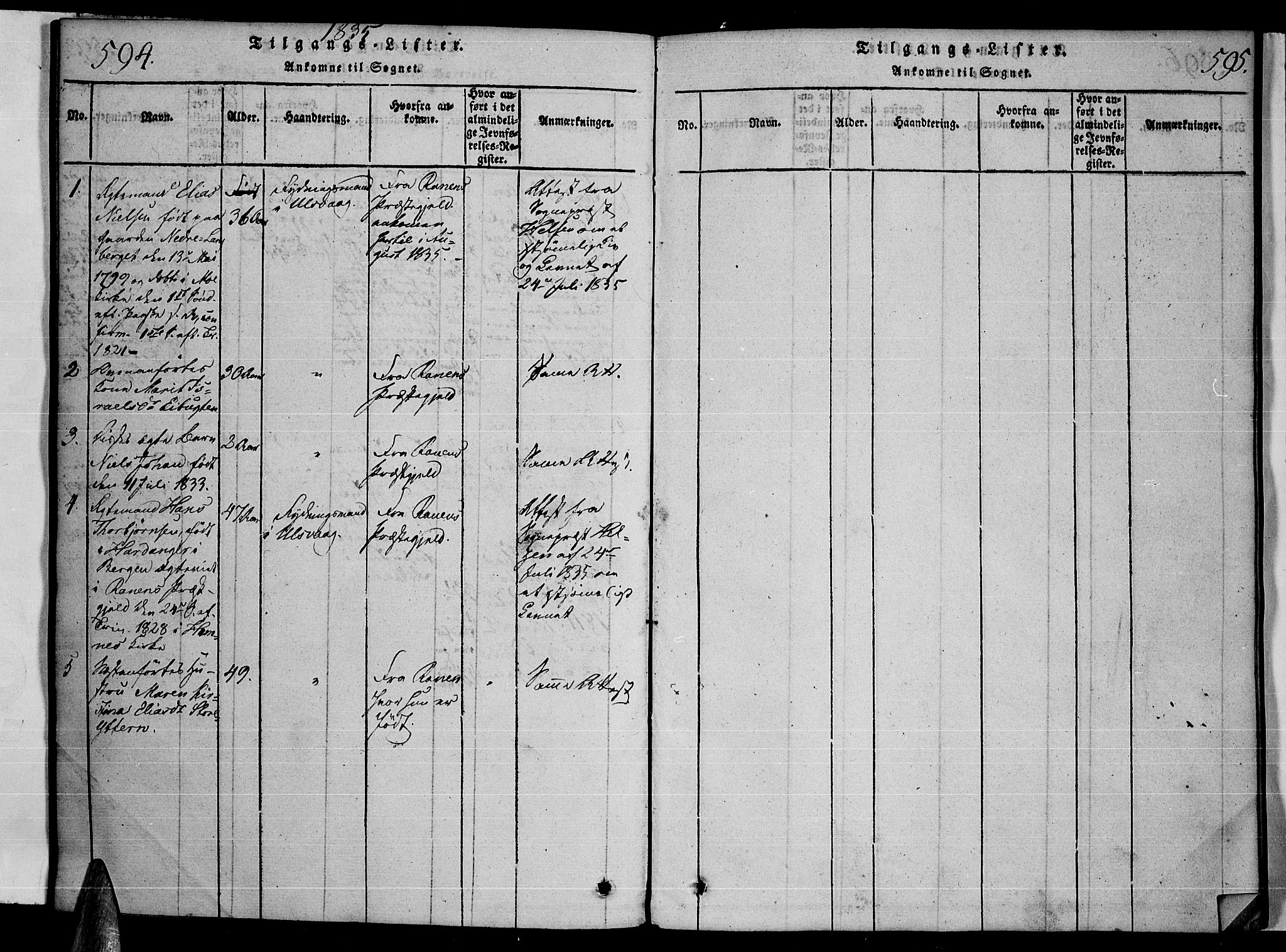 Ministerialprotokoller, klokkerbøker og fødselsregistre - Nordland, SAT/A-1459/859/L0842: Ministerialbok nr. 859A02, 1821-1839, s. 594-595