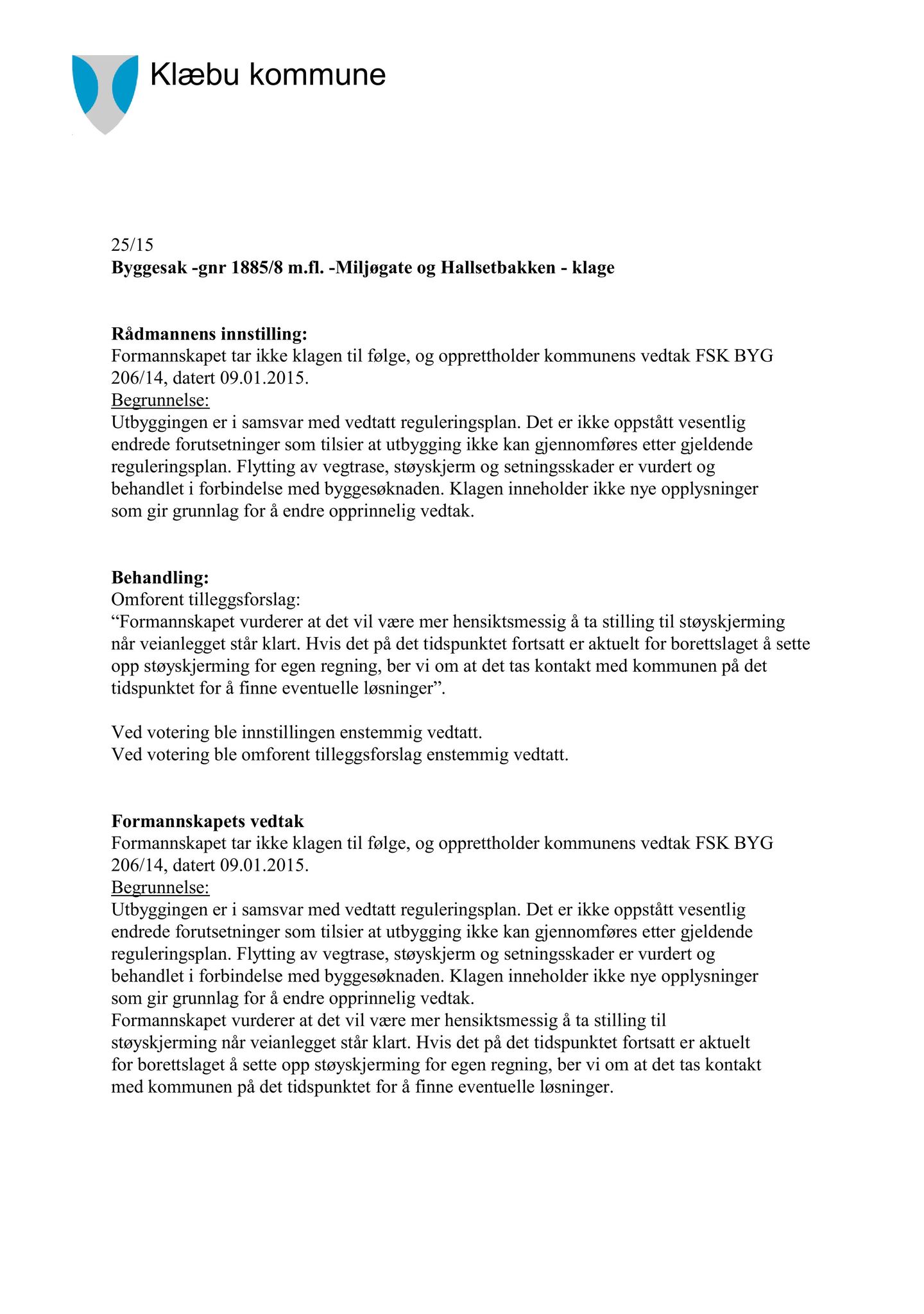 Klæbu Kommune, TRKO/KK/02-FS/L008: Formannsskapet - Møtedokumenter, 2015, s. 1012