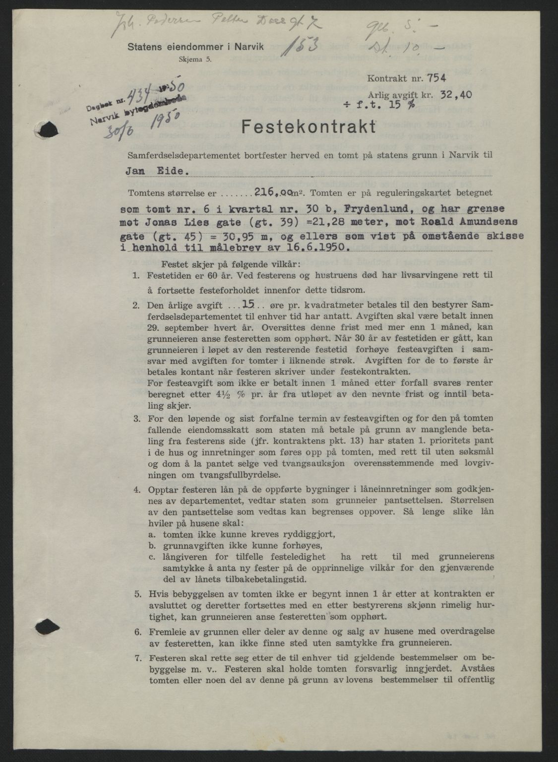 Narvik sorenskriveri, SAT/A-0002/1/2/2C/2Ca: Pantebok nr. A26, 1950-1950, Dagboknr: 434/1950