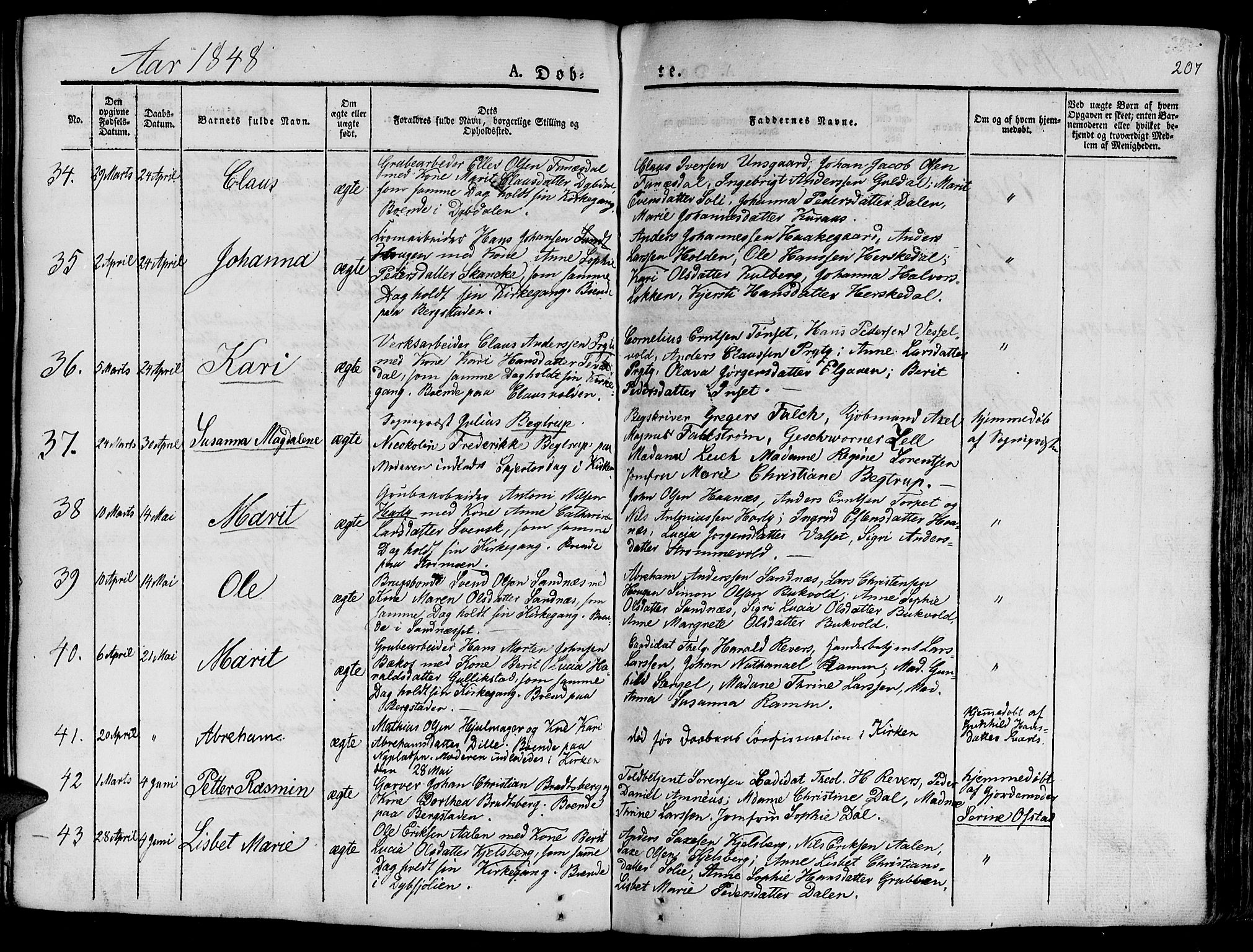 Ministerialprotokoller, klokkerbøker og fødselsregistre - Sør-Trøndelag, AV/SAT-A-1456/681/L0938: Klokkerbok nr. 681C02, 1829-1879, s. 207