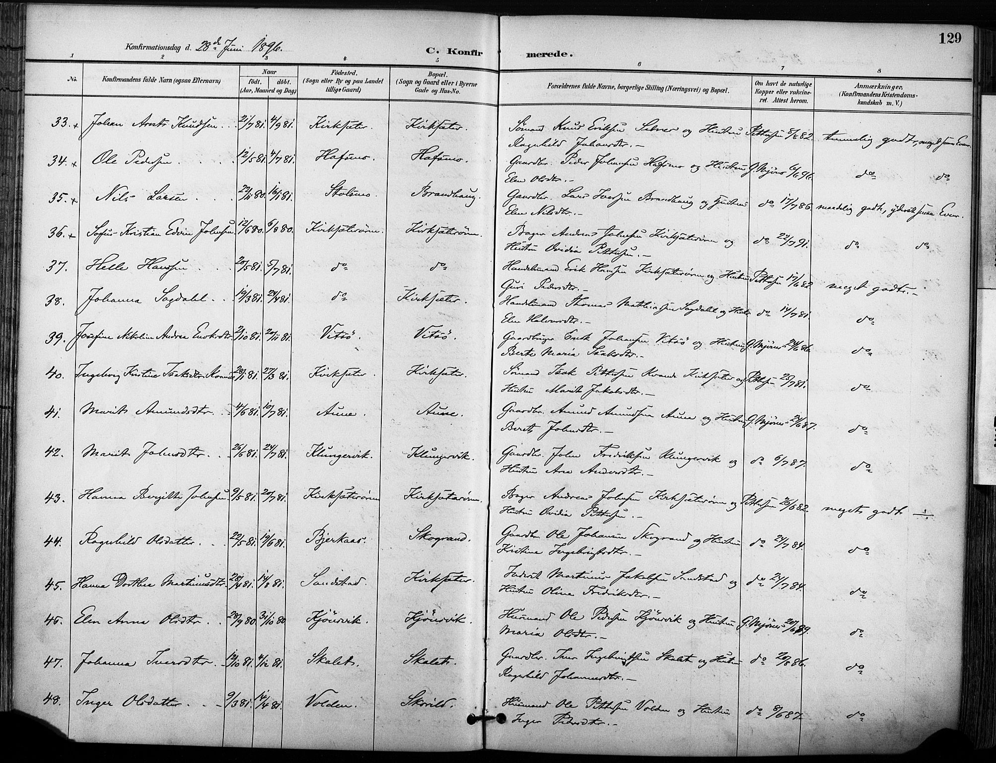 Ministerialprotokoller, klokkerbøker og fødselsregistre - Sør-Trøndelag, SAT/A-1456/630/L0497: Ministerialbok nr. 630A10, 1896-1910, s. 129