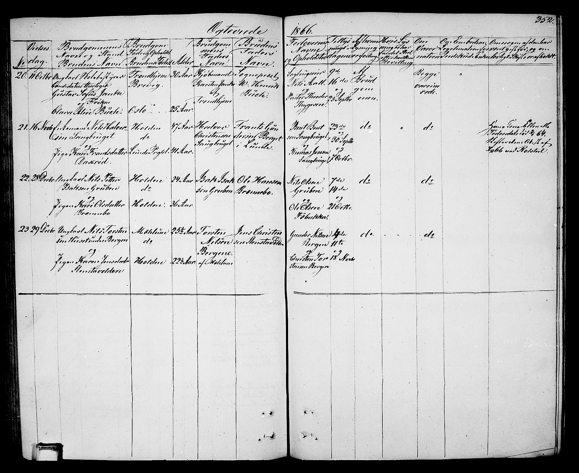 Holla kirkebøker, AV/SAKO-A-272/G/Ga/L0003: Klokkerbok nr. I 3, 1849-1866, s. 352