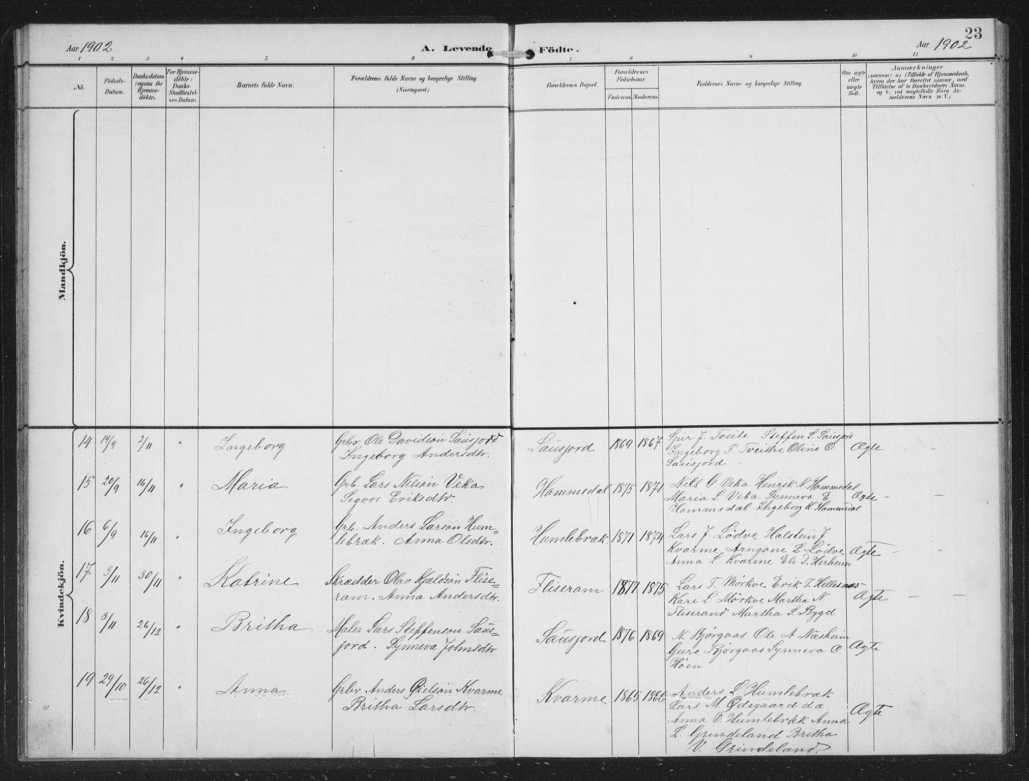 Vossestrand Sokneprestembete, AV/SAB-A-79101/H/Hab: Klokkerbok nr. B 4, 1894-1941, s. 23