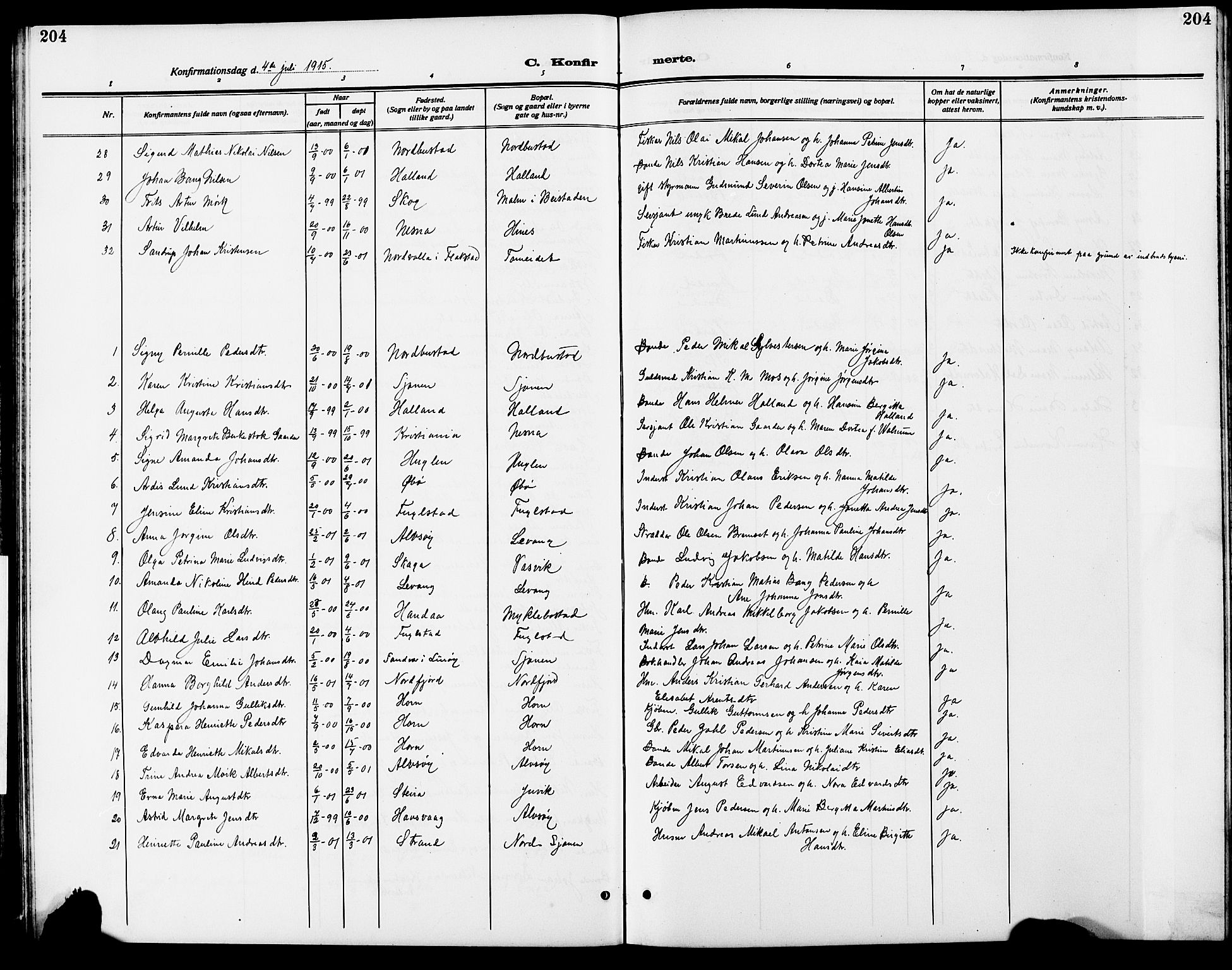 Ministerialprotokoller, klokkerbøker og fødselsregistre - Nordland, AV/SAT-A-1459/838/L0560: Klokkerbok nr. 838C07, 1910-1928, s. 204