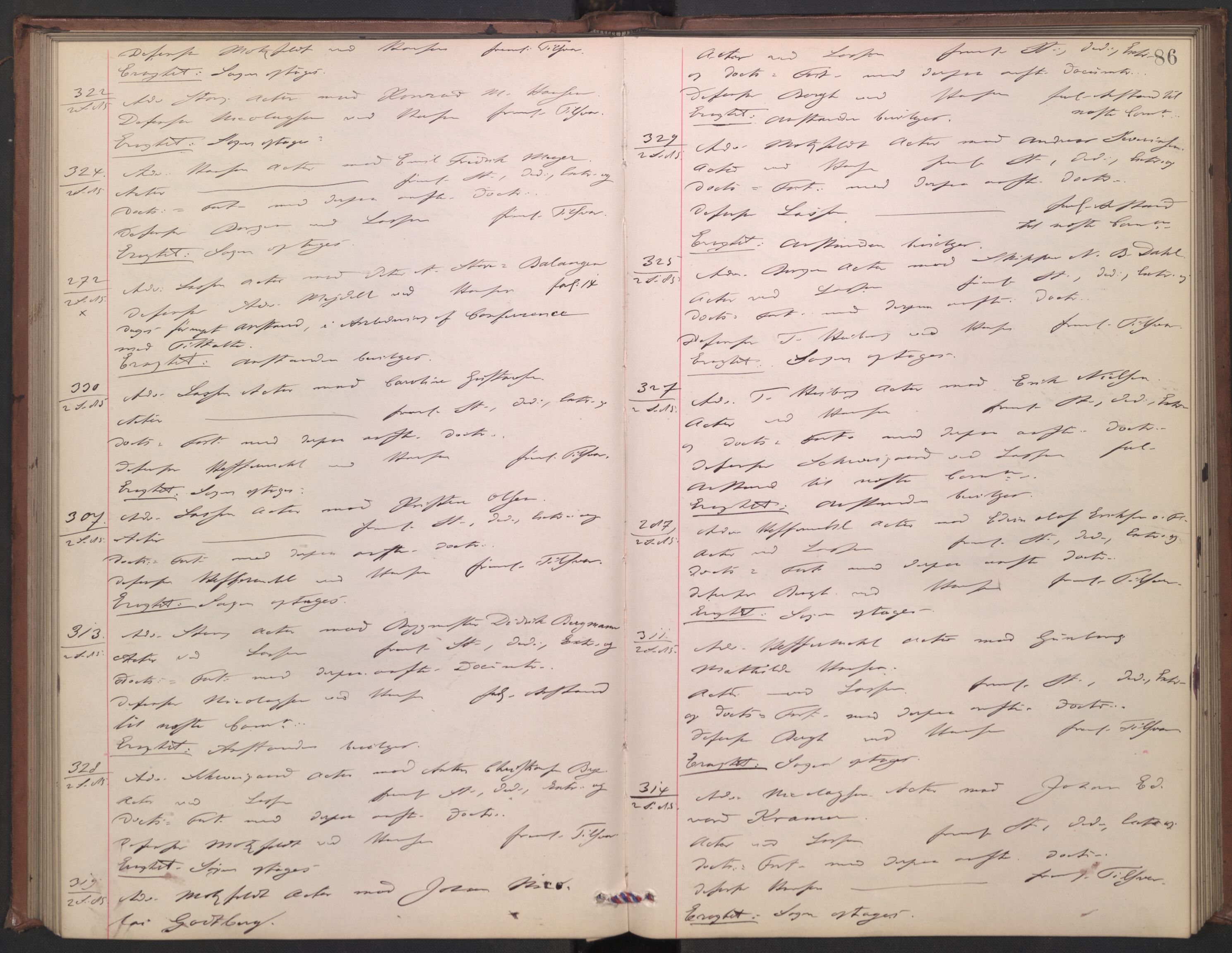 Høyesterett, AV/RA-S-1002/E/Ef/L0015: Protokoll over saker som gikk til skriftlig behandling, 1884-1888, s. 85b-86a