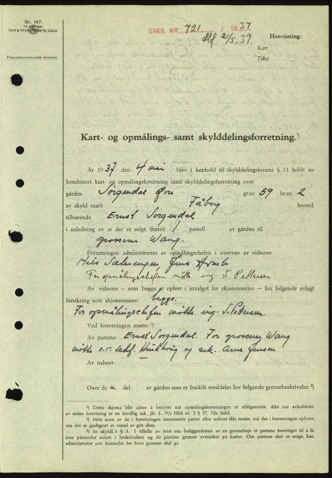 Sør-Gudbrandsdal tingrett, SAH/TING-004/H/Hb/Hbd/L0002: Pantebok nr. A2, 1936-1937, Dagboknr: 721/1937