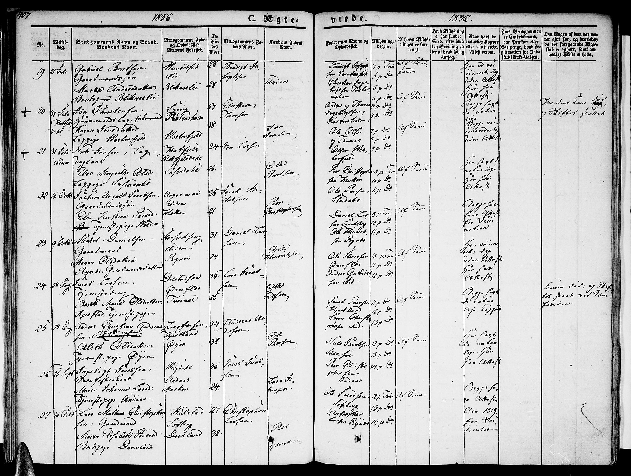 Ministerialprotokoller, klokkerbøker og fødselsregistre - Nordland, AV/SAT-A-1459/820/L0290: Ministerialbok nr. 820A11, 1826-1845, s. 407