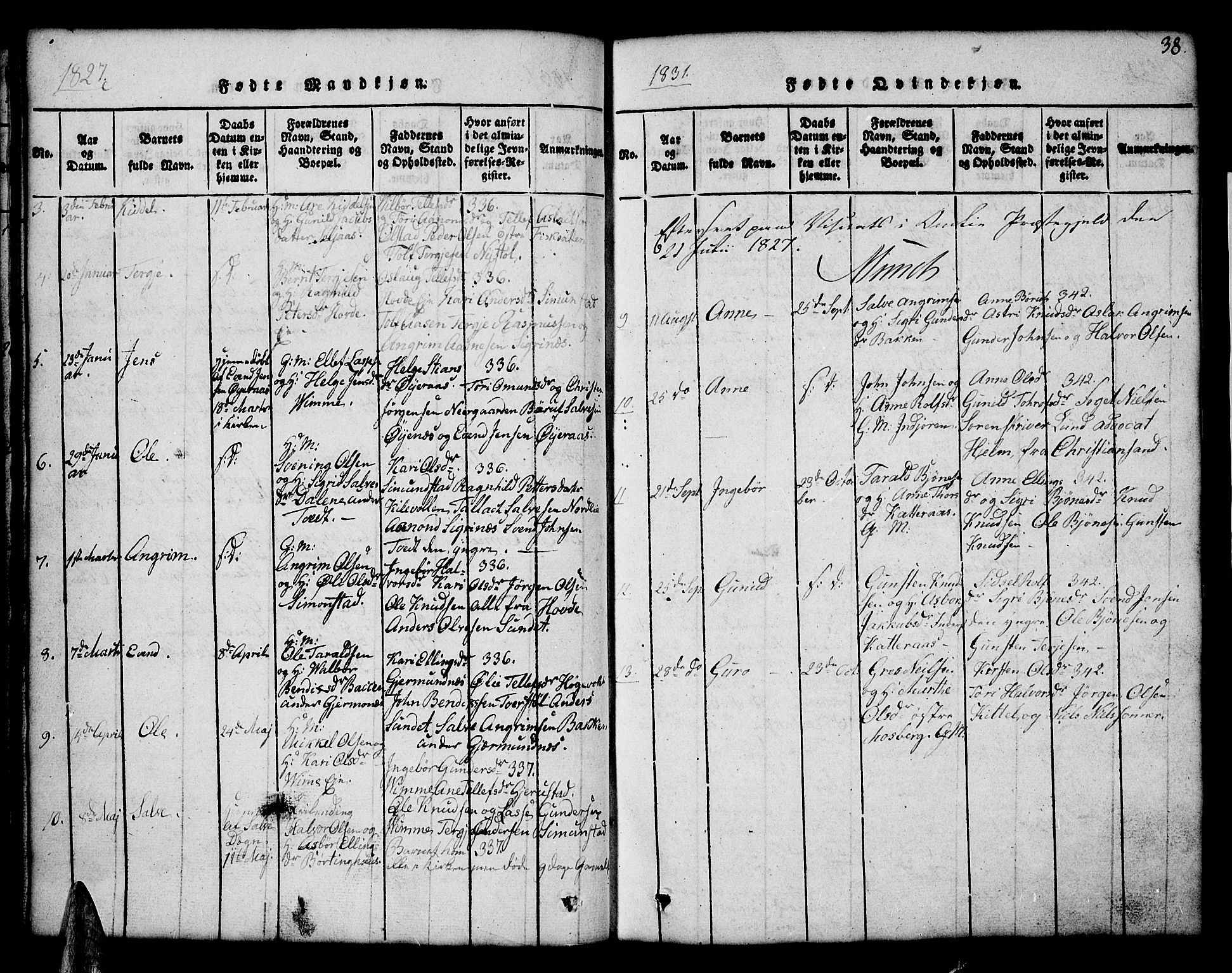 Åmli sokneprestkontor, AV/SAK-1111-0050/F/Fb/Fbc/L0001: Klokkerbok nr. B 1, 1816-1867, s. 38
