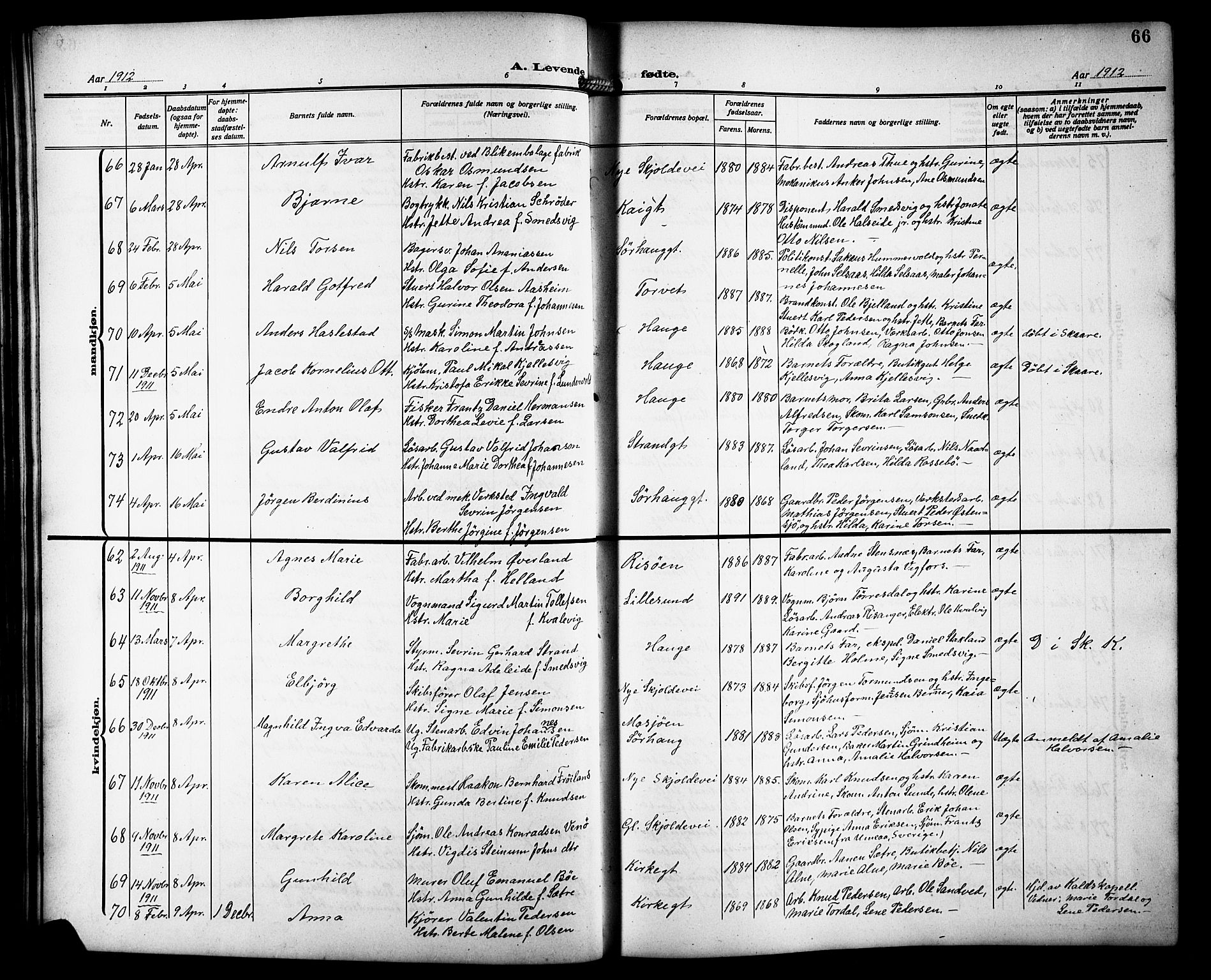 Haugesund sokneprestkontor, AV/SAST-A -101863/H/Ha/Hab/L0007: Klokkerbok nr. B 7, 1909-1920, s. 66