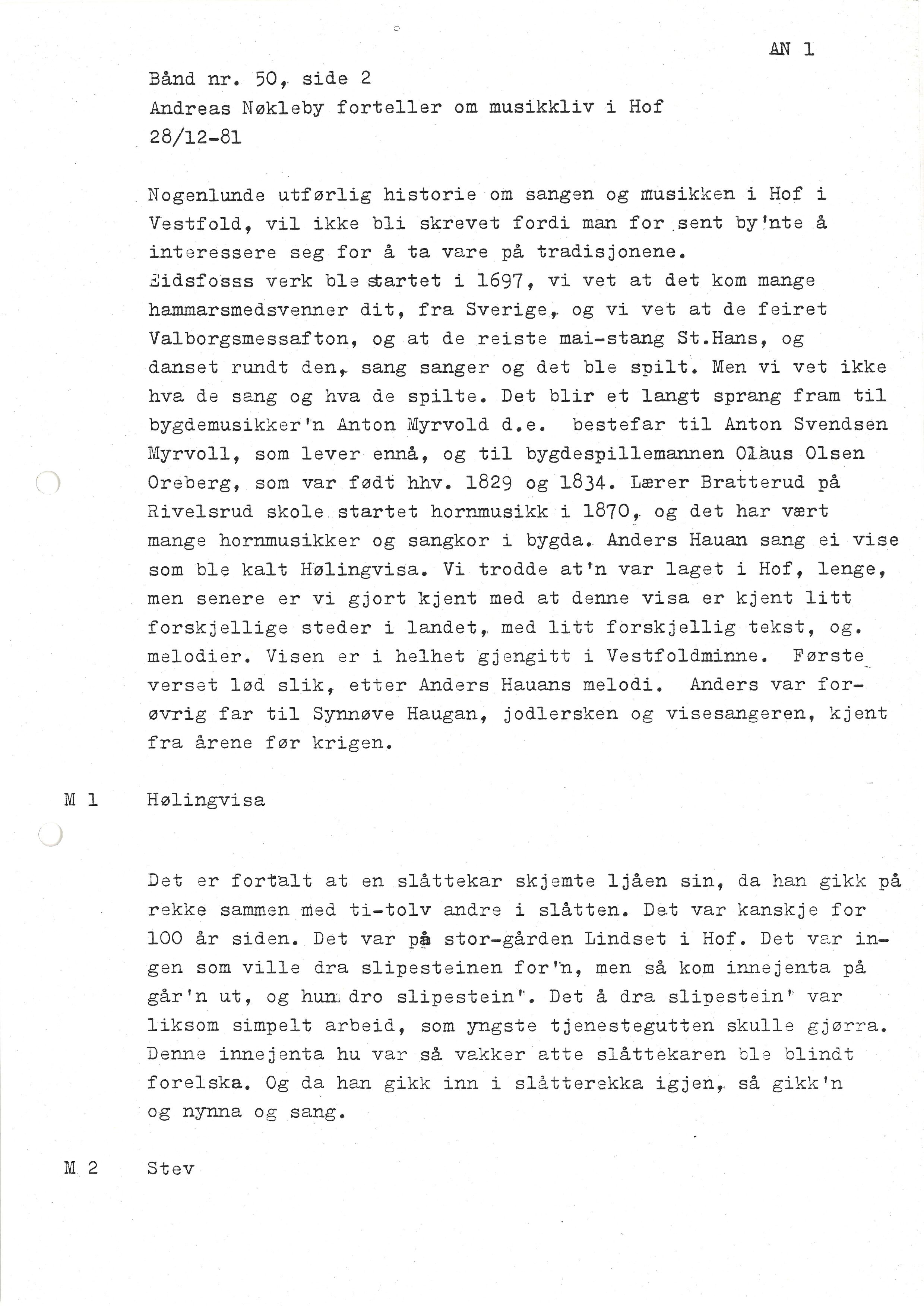 Sa 16 - Folkemusikk fra Vestfold, Gjerdesamlingen, VEMU/A-1868/I/L0001: Informantregister med intervjunedtegnelser, 1979-1986