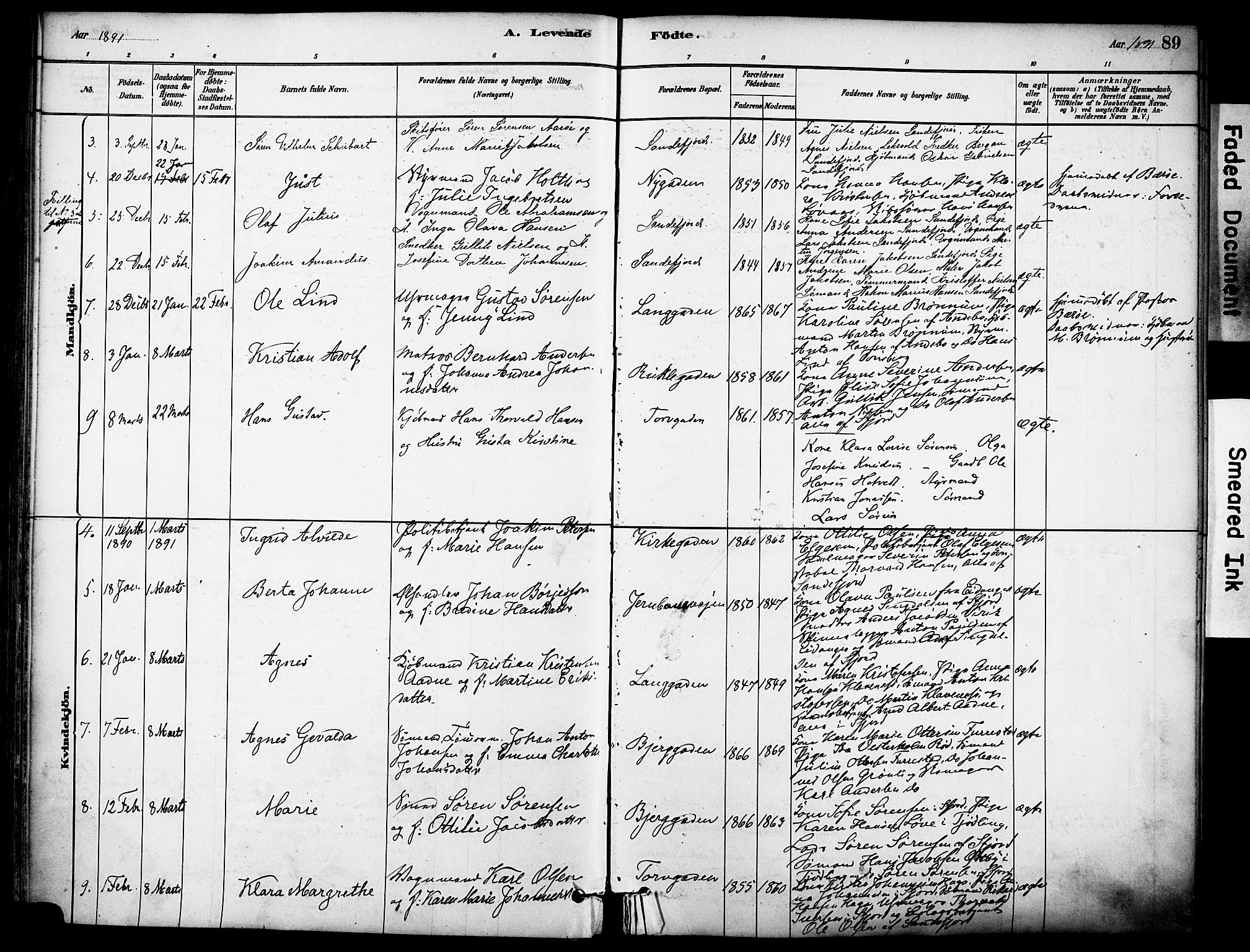 Sandefjord kirkebøker, AV/SAKO-A-315/F/Fa/L0002: Ministerialbok nr. 2, 1880-1894, s. 89