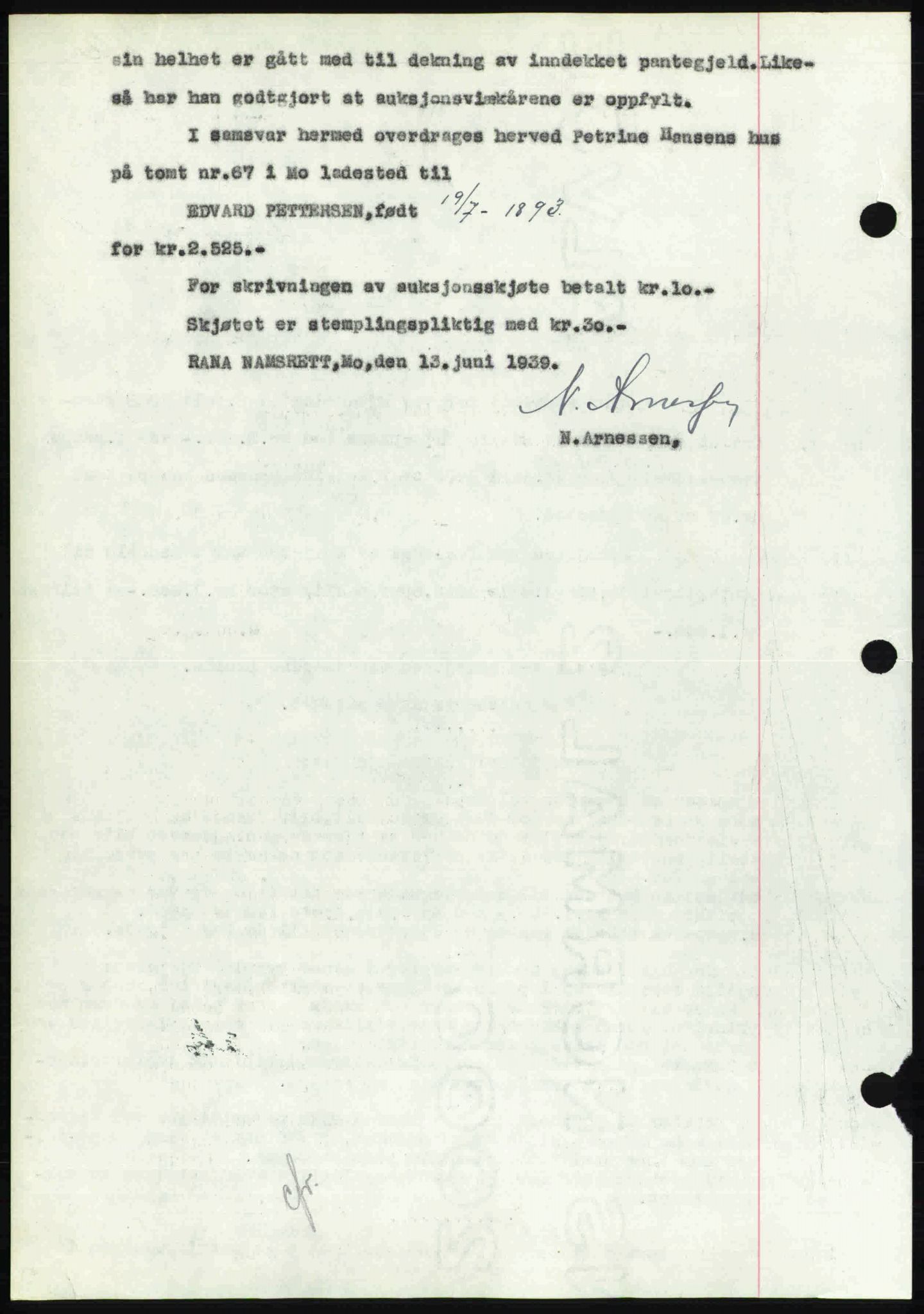 Rana sorenskriveri , SAT/A-1108/1/2/2C: Pantebok nr. A 6, 1939-1940, Dagboknr: 936/1939
