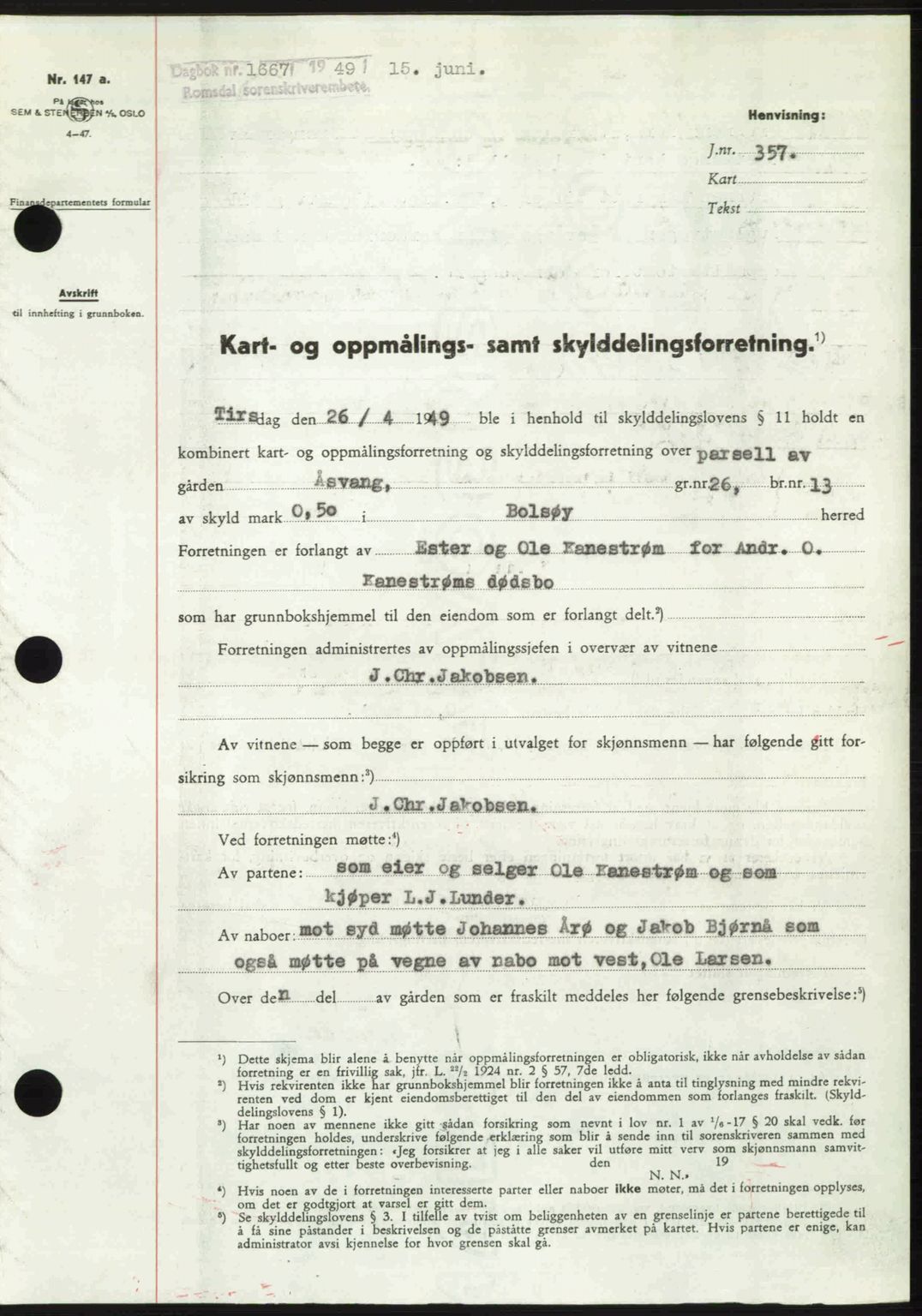 Romsdal sorenskriveri, SAT/A-4149/1/2/2C: Pantebok nr. A30, 1949-1949, Dagboknr: 1667/1949