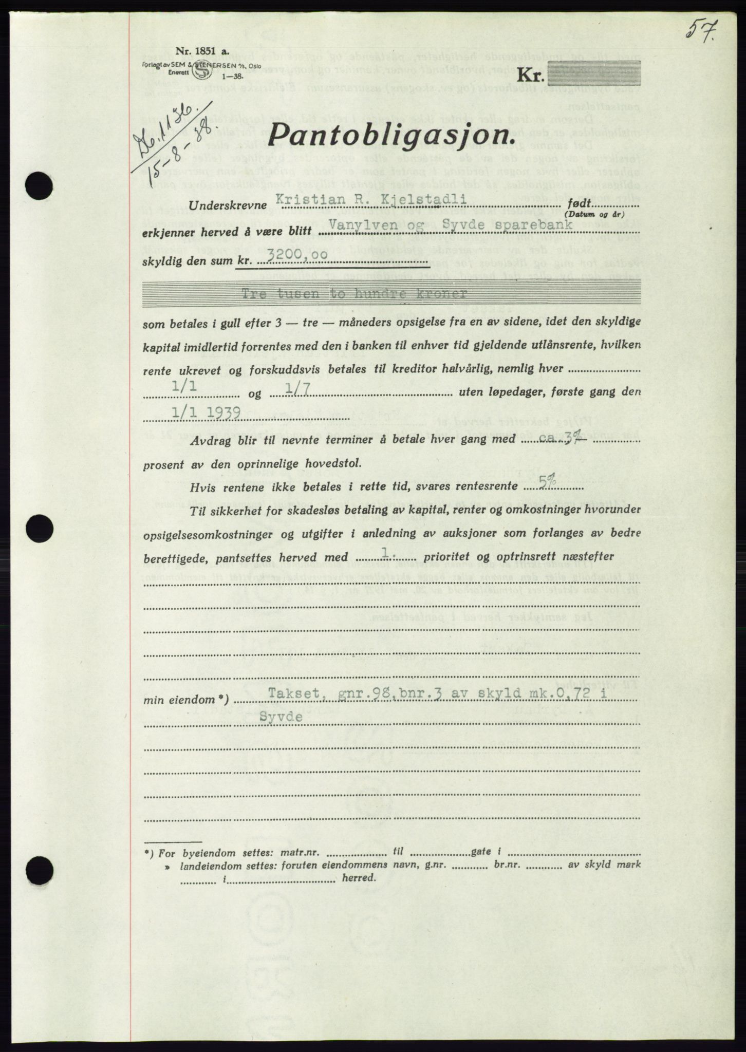 Søre Sunnmøre sorenskriveri, AV/SAT-A-4122/1/2/2C/L0066: Pantebok nr. 60, 1938-1938, Dagboknr: 1136/1938