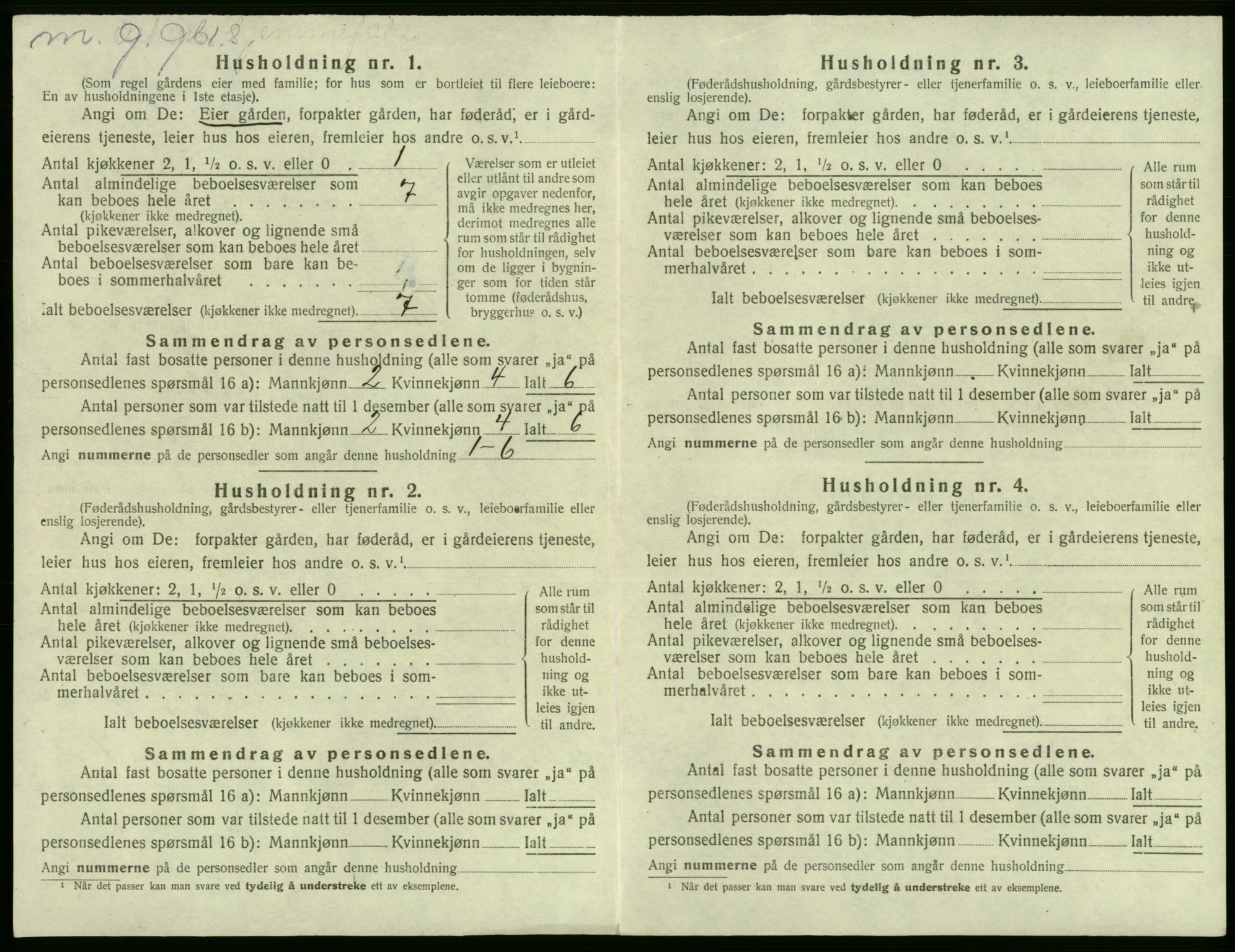 SAB, Folketelling 1920 for 1246 Fjell herred, 1920, s. 288