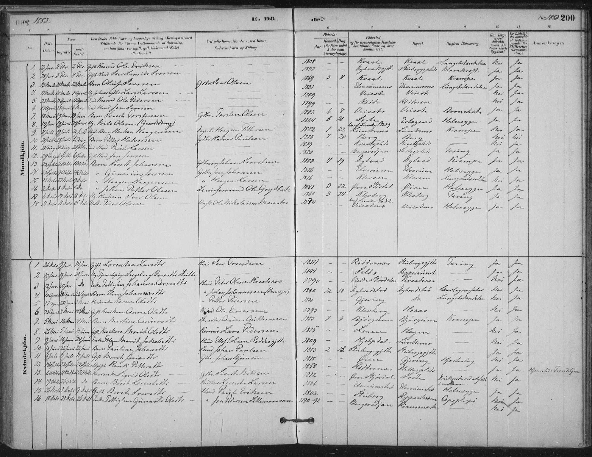 Ministerialprotokoller, klokkerbøker og fødselsregistre - Nord-Trøndelag, SAT/A-1458/710/L0095: Ministerialbok nr. 710A01, 1880-1914, s. 200