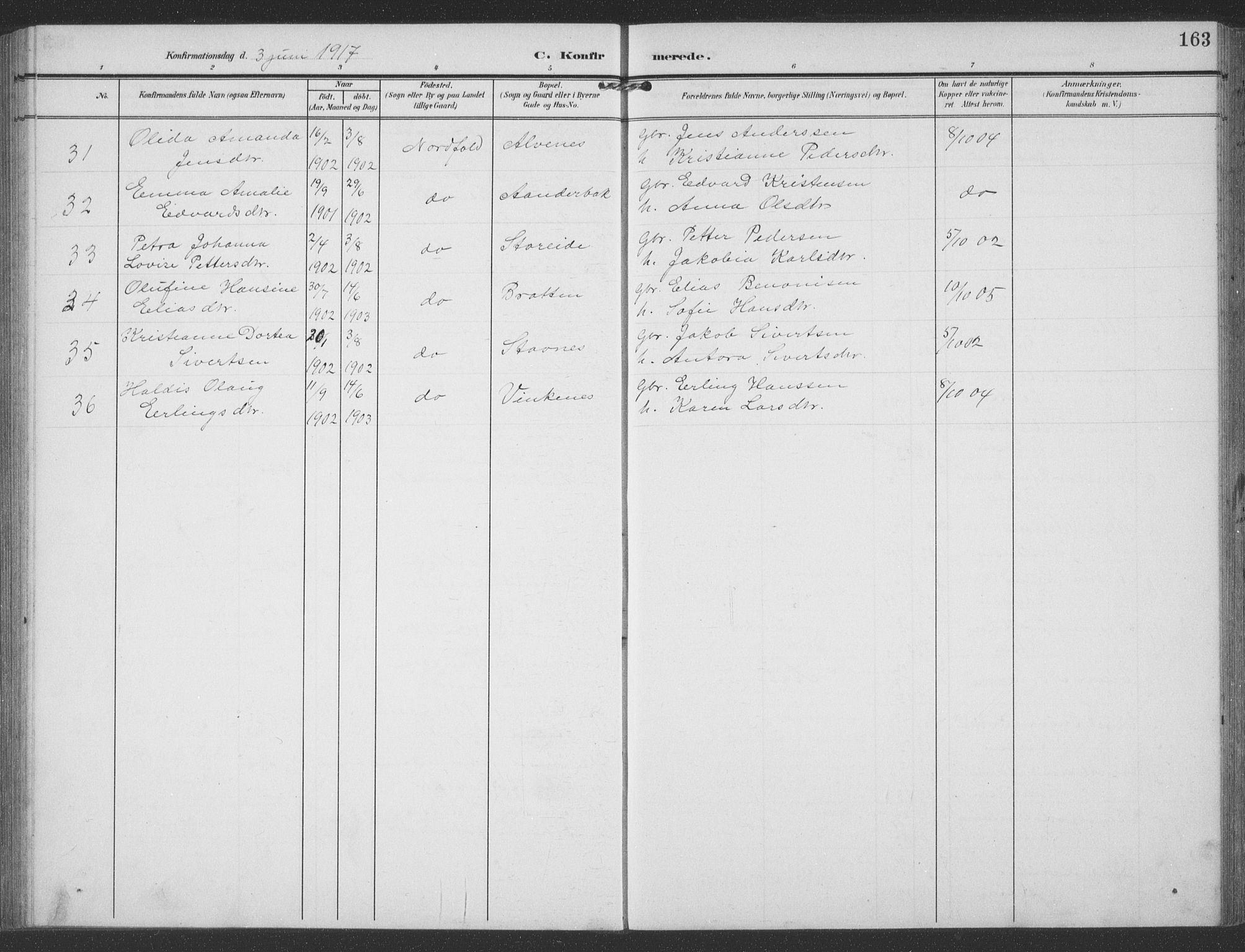 Ministerialprotokoller, klokkerbøker og fødselsregistre - Nordland, AV/SAT-A-1459/858/L0835: Klokkerbok nr. 858C02, 1904-1940, s. 163