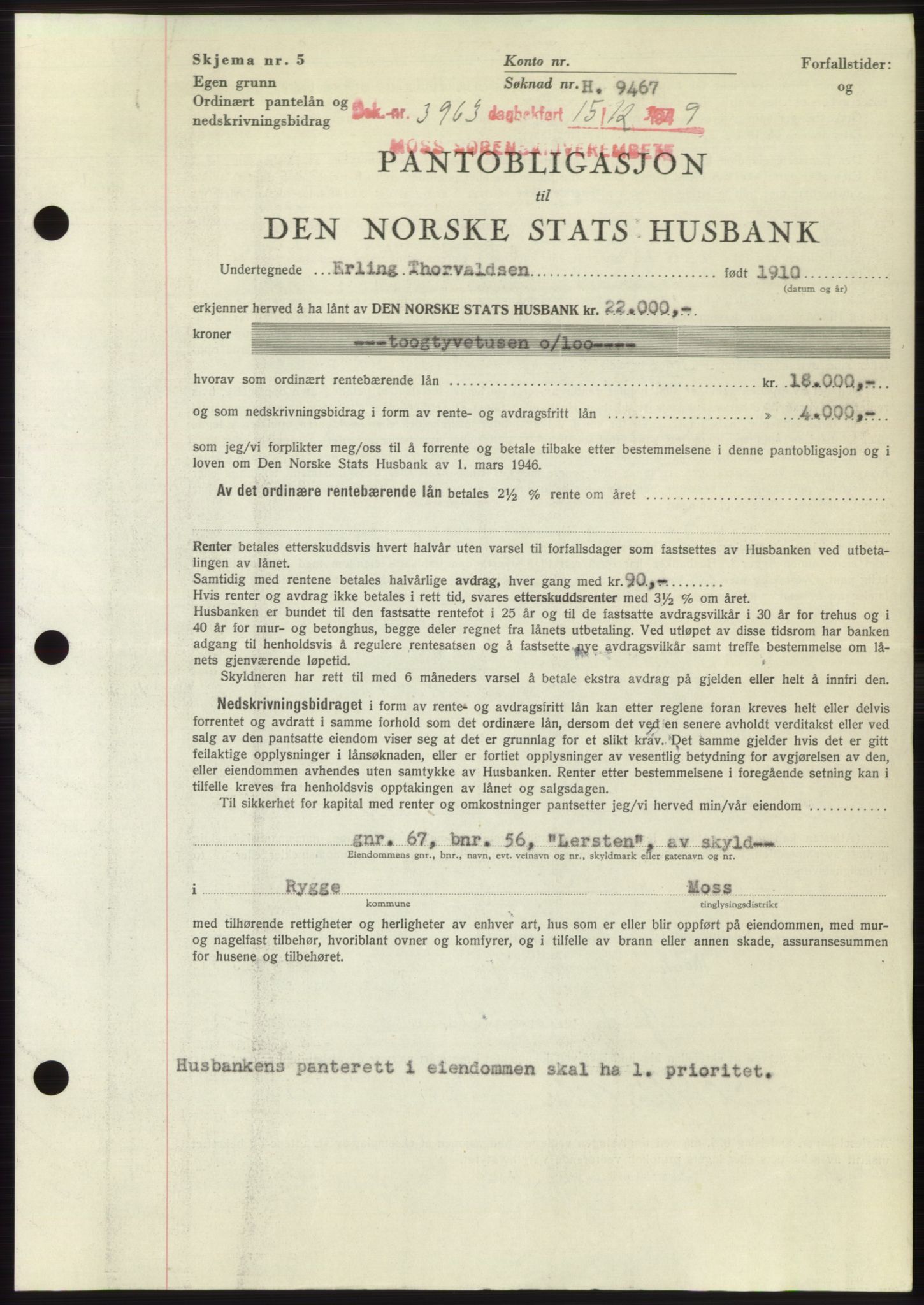Moss sorenskriveri, SAO/A-10168: Pantebok nr. B23, 1949-1950, Dagboknr: 3963/1949