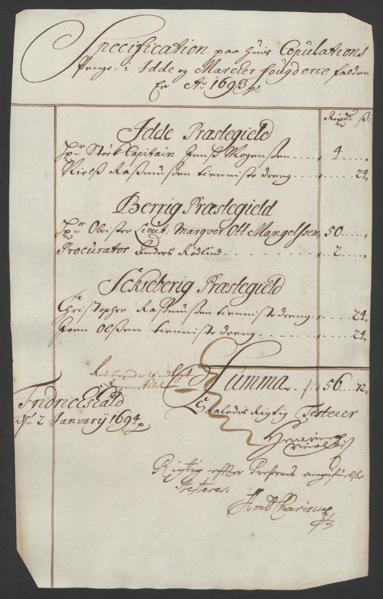 Rentekammeret inntil 1814, Reviderte regnskaper, Fogderegnskap, AV/RA-EA-4092/R01/L0011: Fogderegnskap Idd og Marker, 1692-1693, s. 308