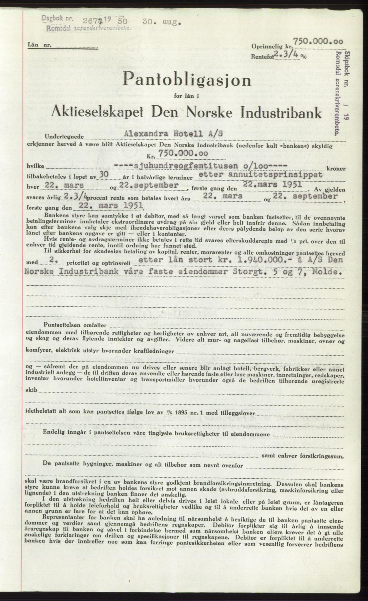 Romsdal sorenskriveri, AV/SAT-A-4149/1/2/2C: Pantebok nr. B5, 1949-1950, Dagboknr: 2679/1950