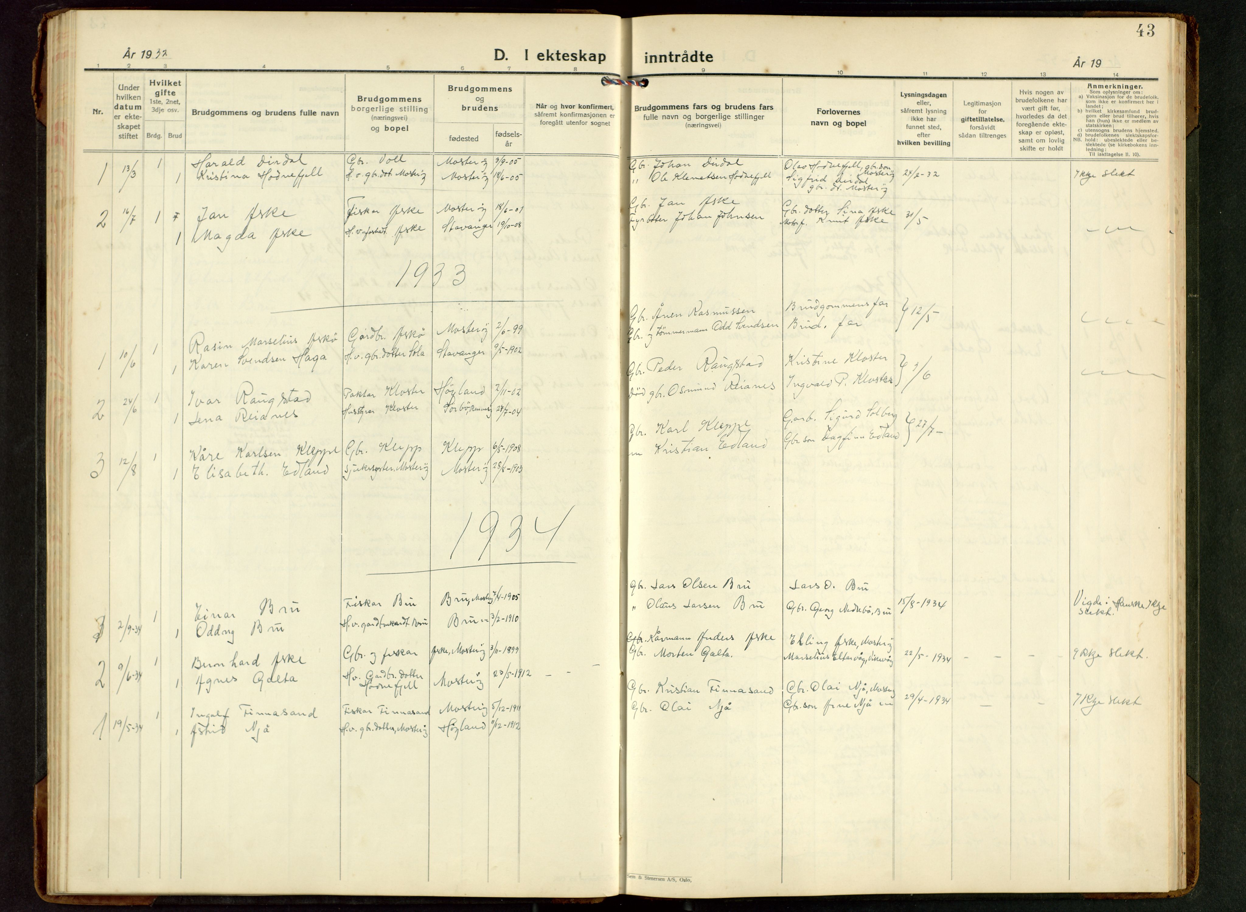 Rennesøy sokneprestkontor, AV/SAST-A -101827/H/Ha/Hab/L0017: Klokkerbok nr. B 16, 1929-1949, s. 43