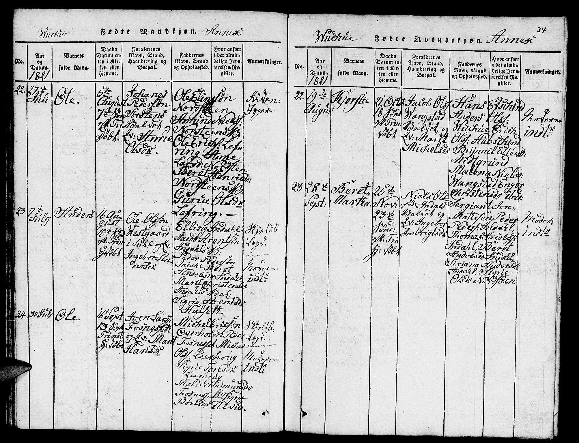 Ministerialprotokoller, klokkerbøker og fødselsregistre - Nord-Trøndelag, AV/SAT-A-1458/724/L0265: Klokkerbok nr. 724C01, 1816-1845, s. 34