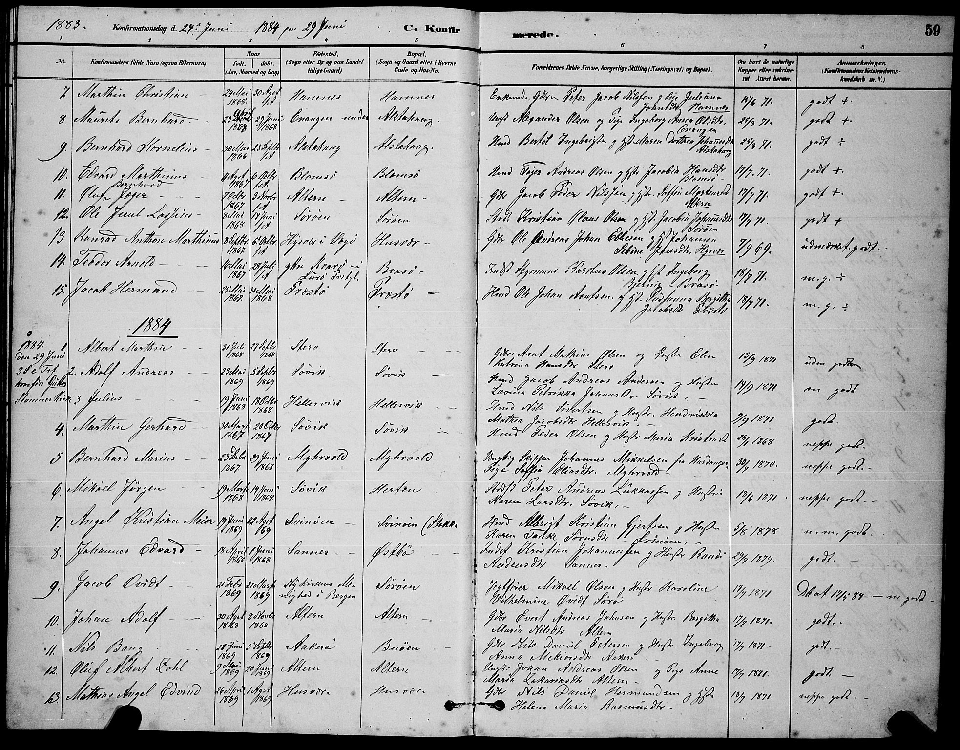 Ministerialprotokoller, klokkerbøker og fødselsregistre - Nordland, AV/SAT-A-1459/830/L0462: Klokkerbok nr. 830C04, 1882-1895, s. 59
