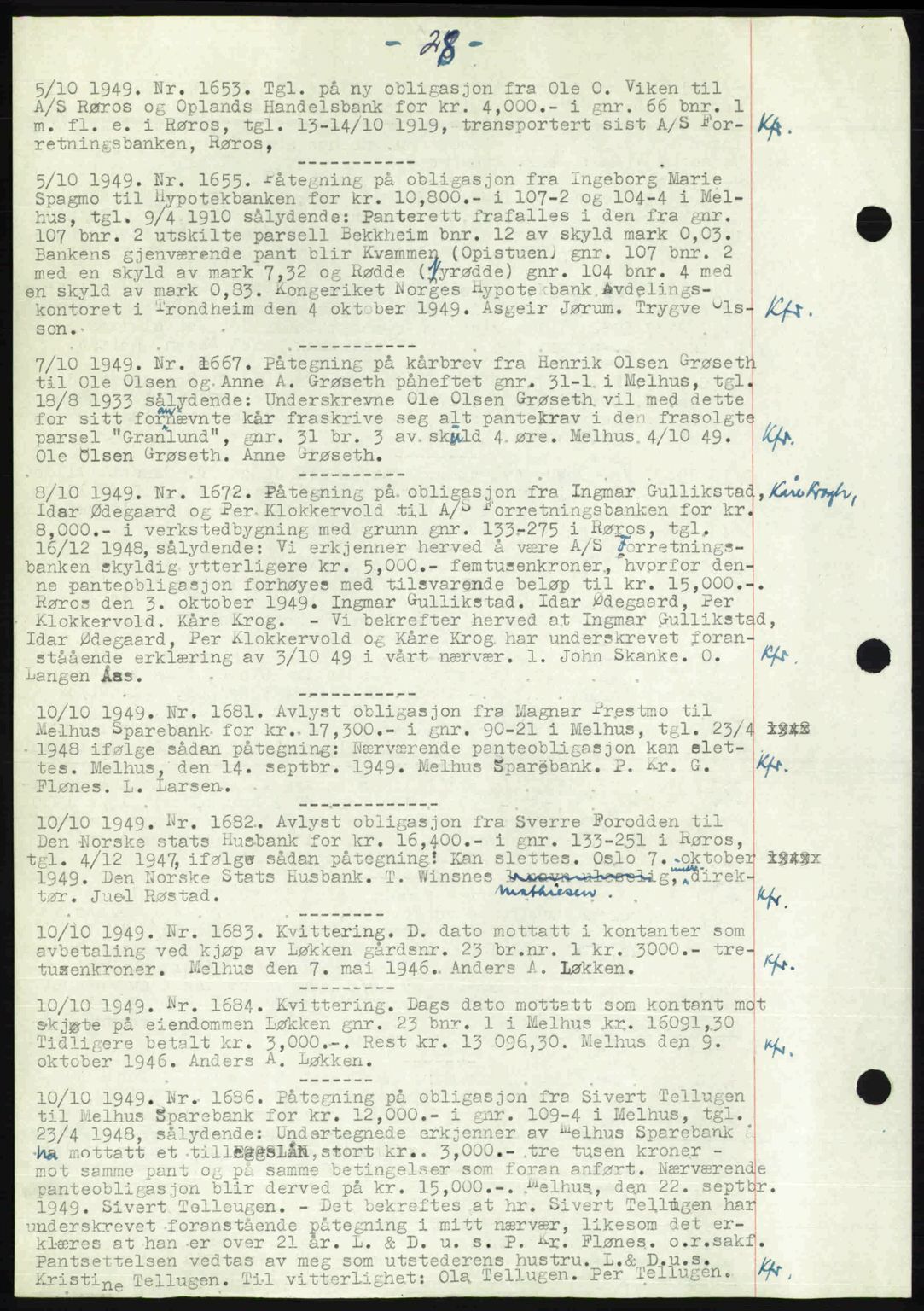 Gauldal sorenskriveri, SAT/A-0014/1/2/2C: Pantebok nr. A8, 1949-1949, Dagboknr: 1653/1949