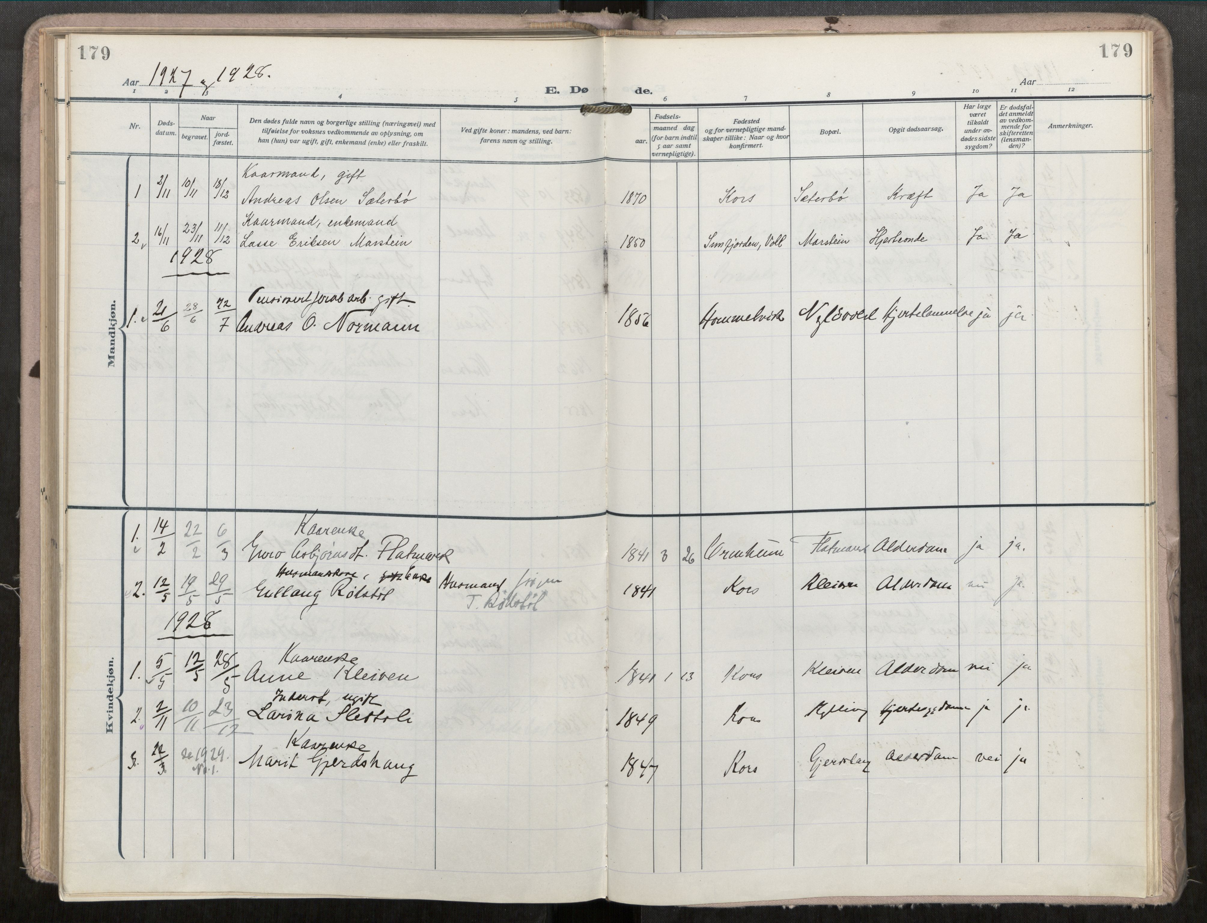 Ministerialprotokoller, klokkerbøker og fødselsregistre - Møre og Romsdal, AV/SAT-A-1454/546/L0601: Ministerialbok nr. 546A04, 1919-1956, s. 179