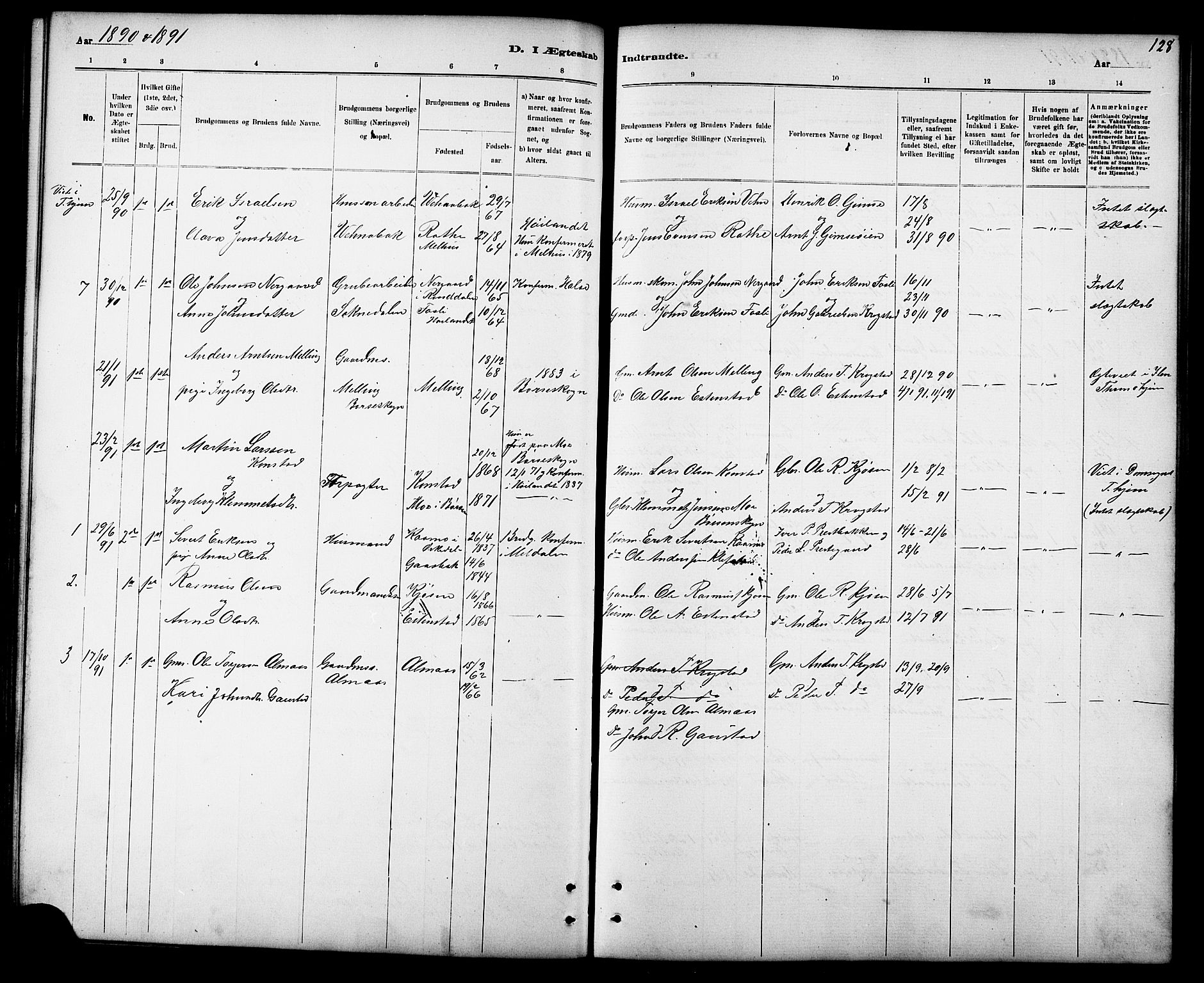 Ministerialprotokoller, klokkerbøker og fødselsregistre - Sør-Trøndelag, AV/SAT-A-1456/694/L1132: Klokkerbok nr. 694C04, 1887-1914, s. 128