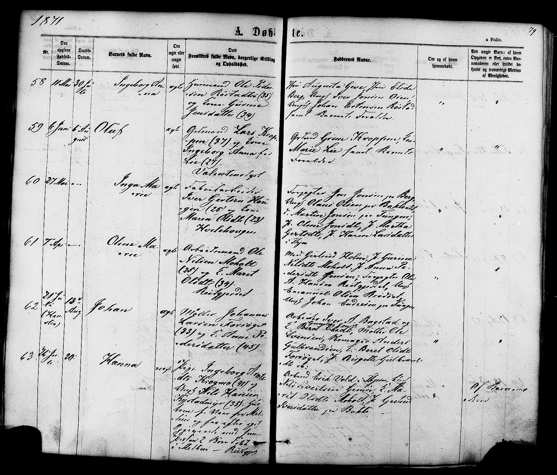 Ministerialprotokoller, klokkerbøker og fødselsregistre - Sør-Trøndelag, SAT/A-1456/606/L0293: Ministerialbok nr. 606A08, 1866-1877, s. 79