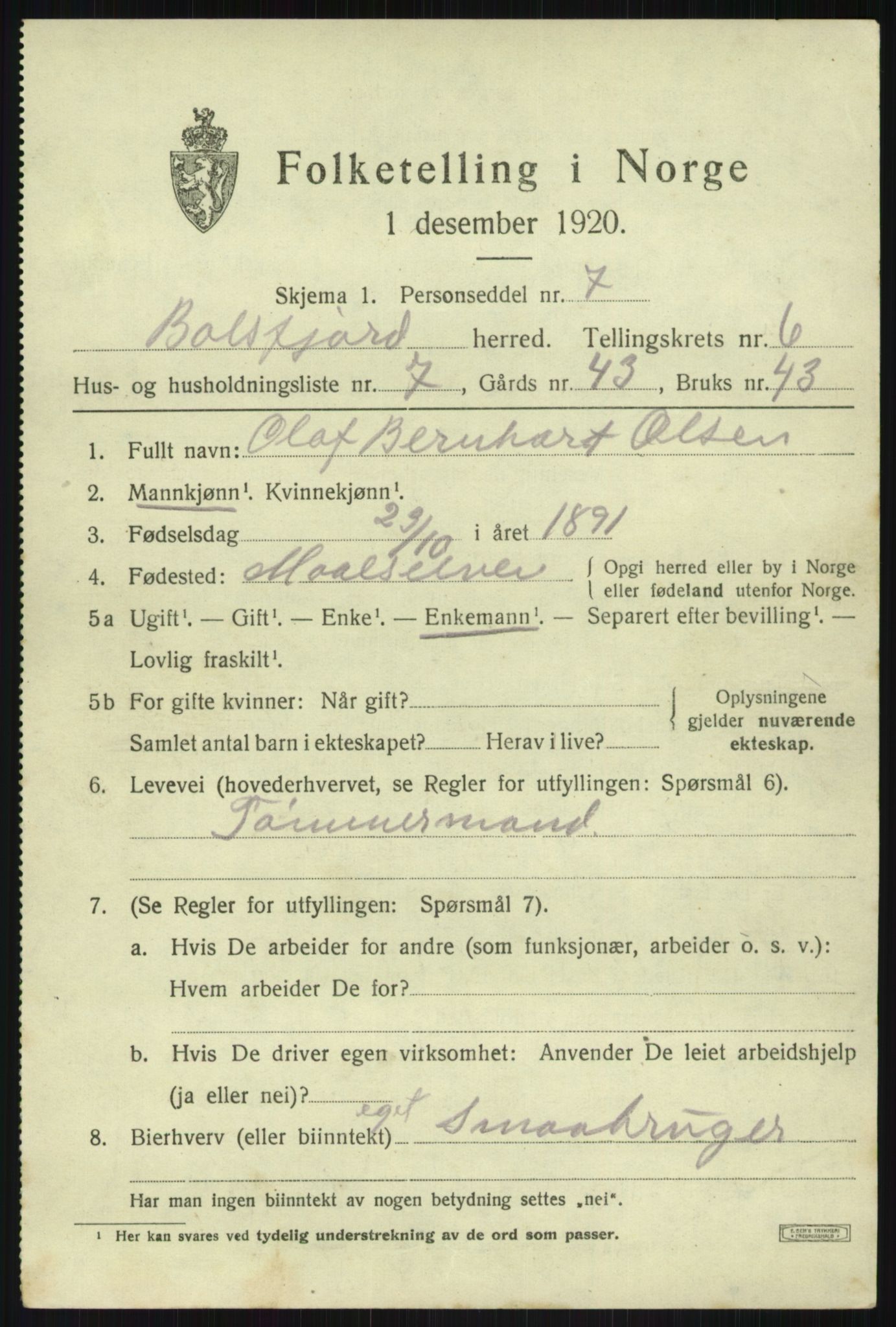 SATØ, Folketelling 1920 for 1933 Balsfjord herred, 1920, s. 3812