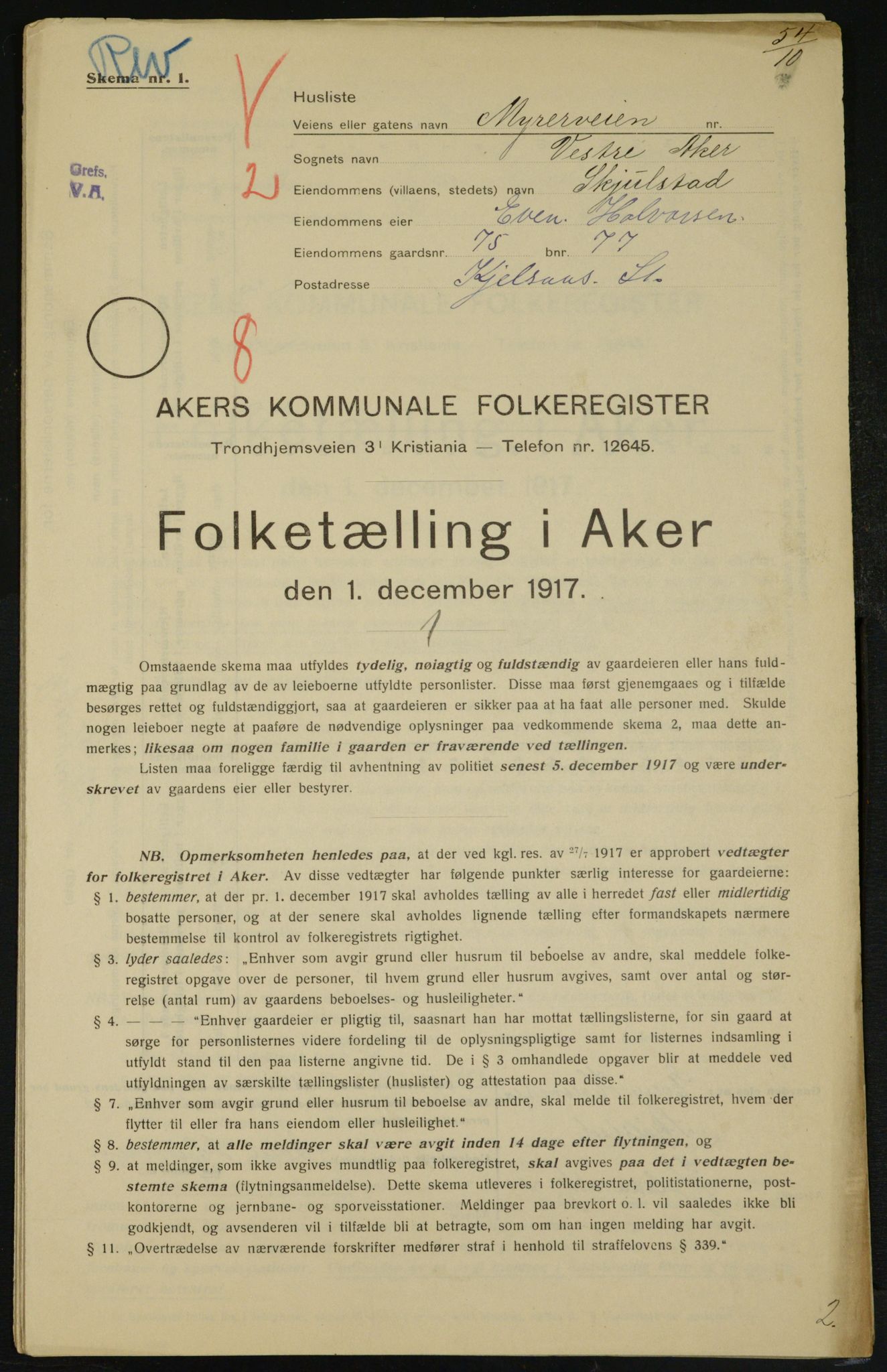 OBA, Kommunal folketelling 1.12.1917 for Aker, 1917, s. 14170