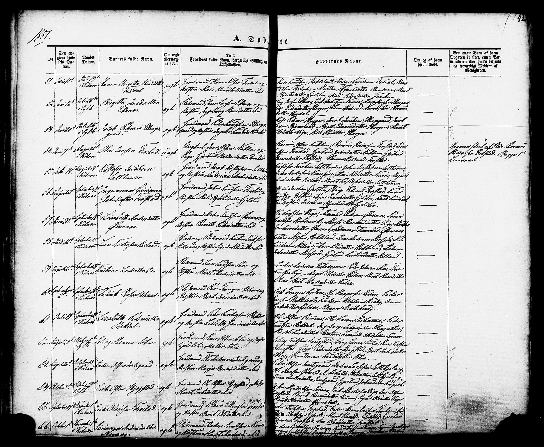 Ministerialprotokoller, klokkerbøker og fødselsregistre - Møre og Romsdal, AV/SAT-A-1454/539/L0529: Ministerialbok nr. 539A02, 1848-1872, s. 42