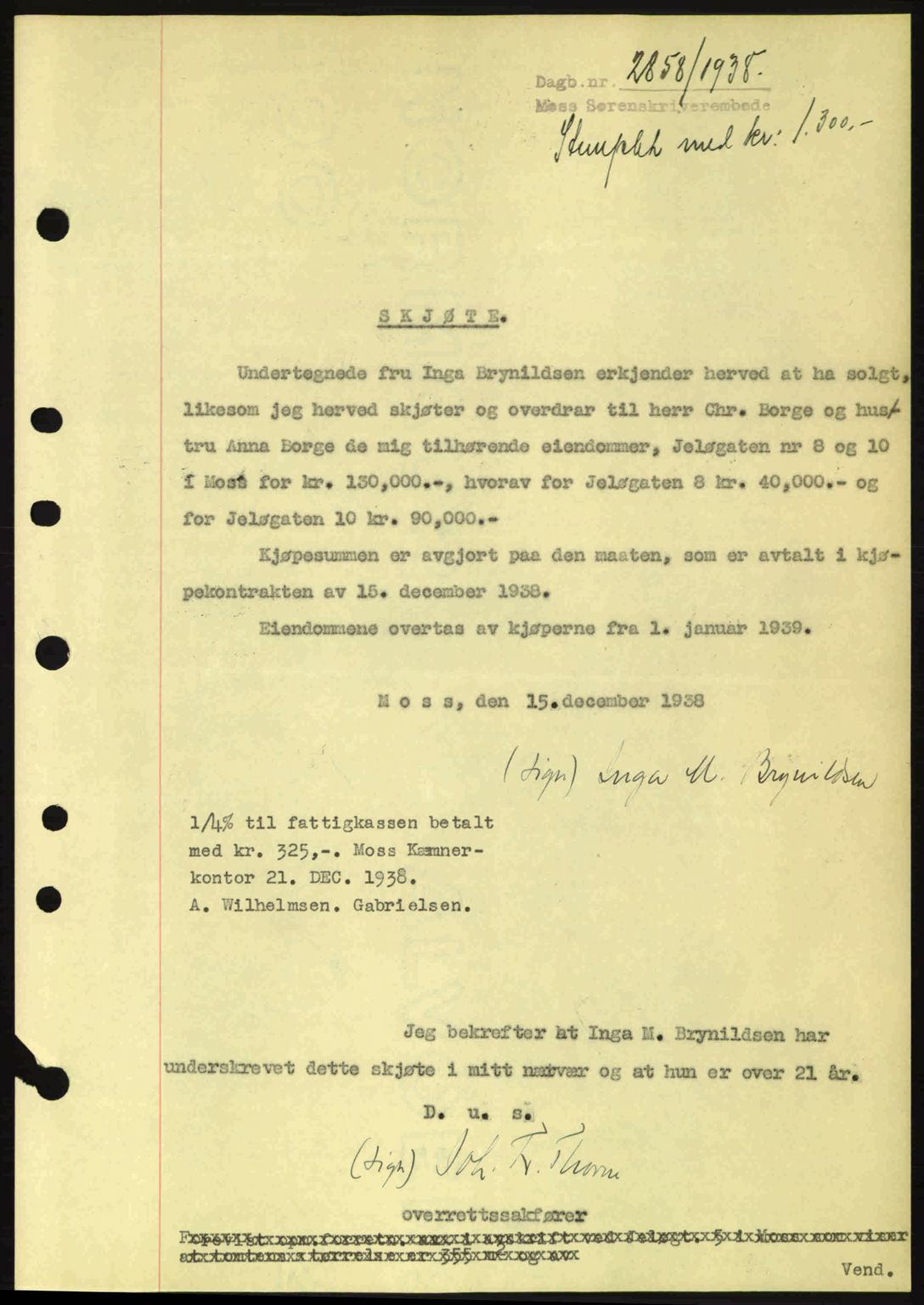 Moss sorenskriveri, SAO/A-10168: Pantebok nr. A5, 1938-1939, Dagboknr: 2858/1938