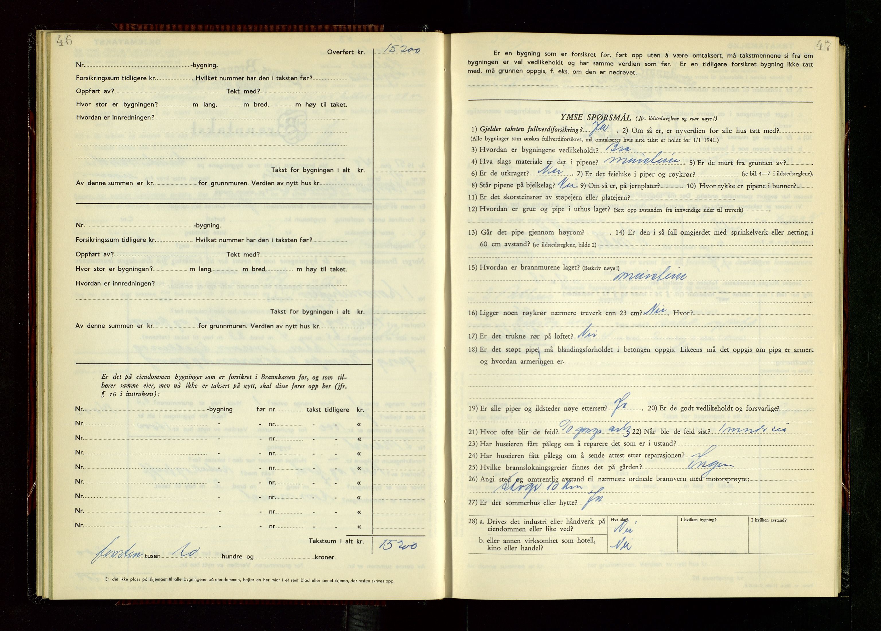 Håland lensmannskontor, AV/SAST-A-100100/Gob/L0014: "Branntakstprotokoll" - skjematakst, 1951-1955, s. 46-47