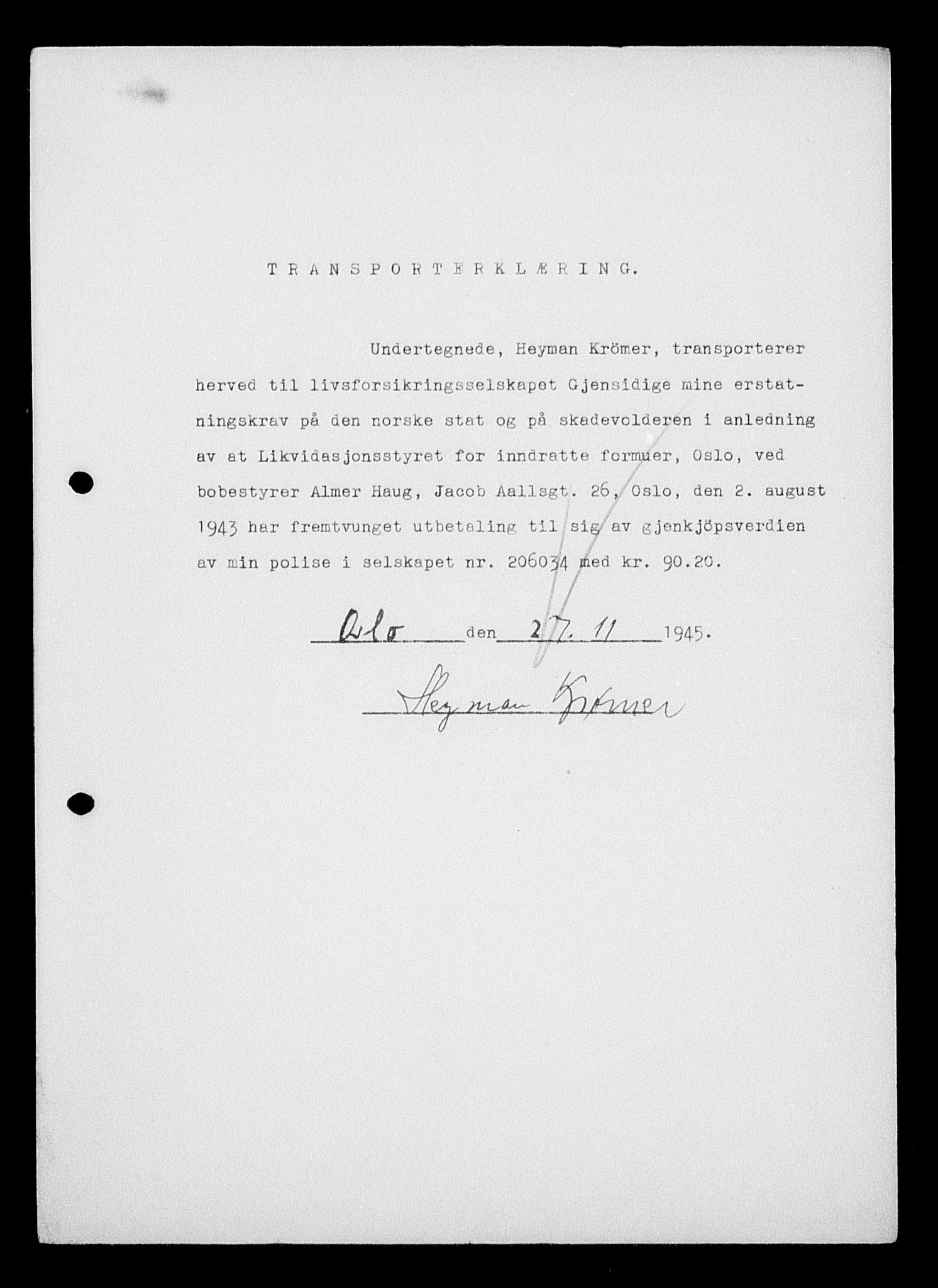 Justisdepartementet, Tilbakeføringskontoret for inndratte formuer, AV/RA-S-1564/H/Hc/Hcc/L0954: --, 1945-1947, s. 6