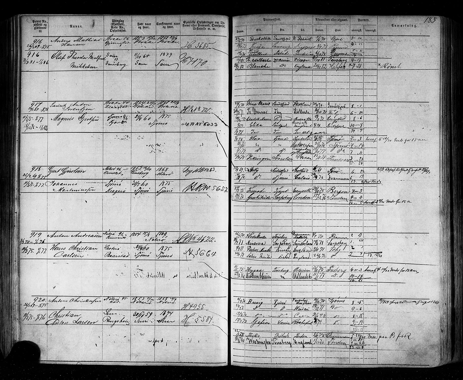 Tønsberg innrulleringskontor, AV/SAKO-A-786/F/Fb/L0002: Annotasjonsrulle Patent nr. 1-2635, 1869-1877, s. 213