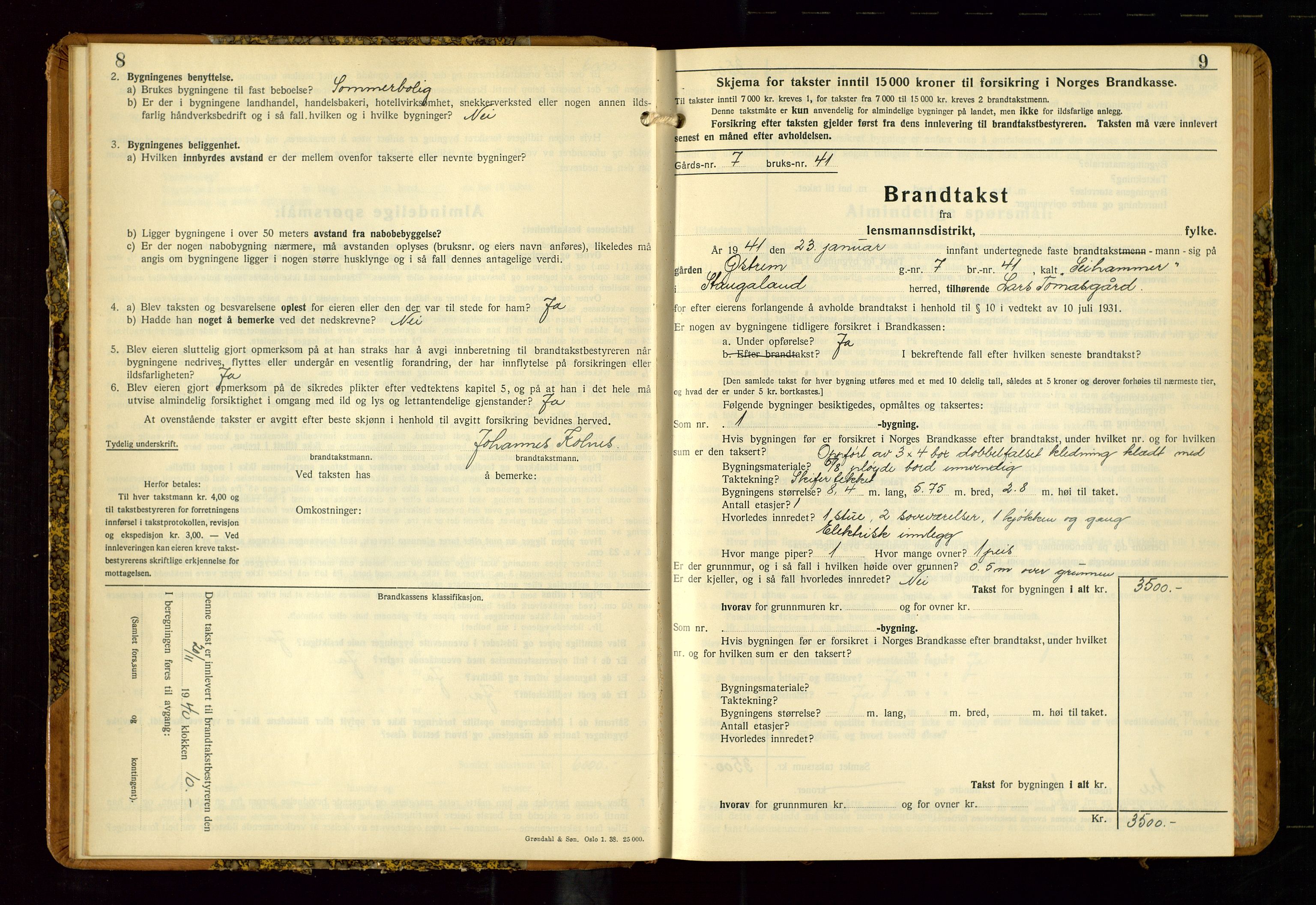 Avaldsnes lensmannskontor, SAST/A-100286/Gob/L0002: "Branntakstprotokoll for Avaldsnes lensmannsdistrikt Rogaland fylke", 1940-1950, s. 8-9