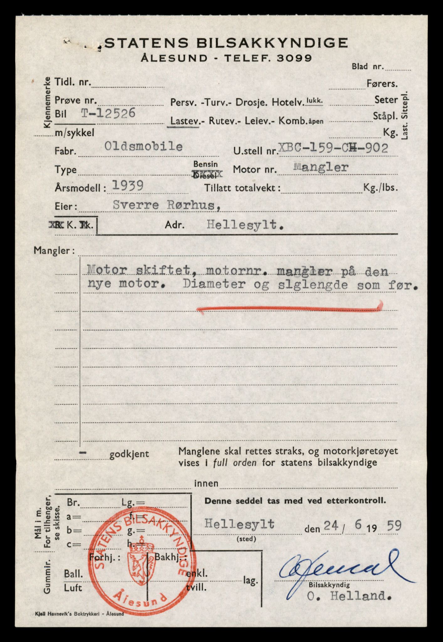 Møre og Romsdal vegkontor - Ålesund trafikkstasjon, AV/SAT-A-4099/F/Fe/L0034: Registreringskort for kjøretøy T 12500 - T 12652, 1927-1998, s. 462