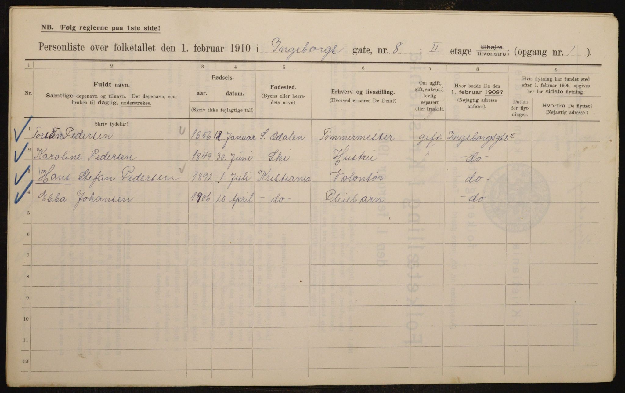 OBA, Kommunal folketelling 1.2.1910 for Kristiania, 1910, s. 42806