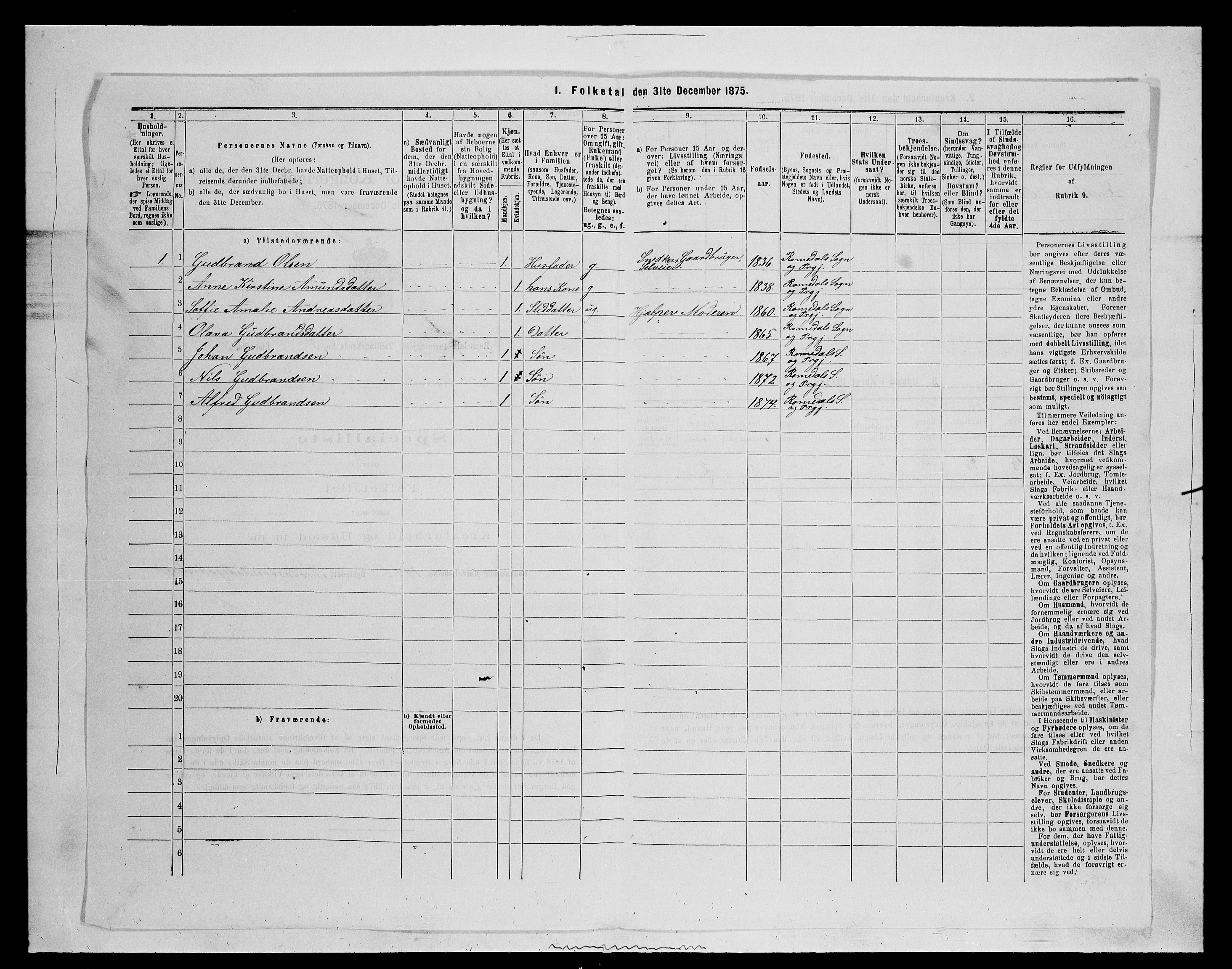 SAH, Folketelling 1875 for 0416P Romedal prestegjeld, 1875, s. 722