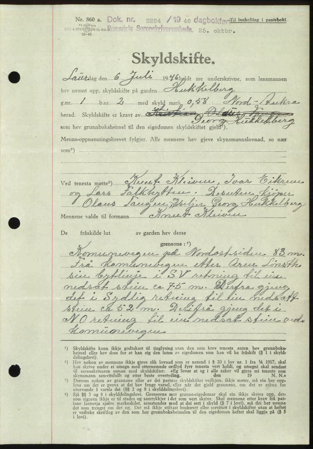 Romsdal sorenskriveri, AV/SAT-A-4149/1/2/2C: Pantebok nr. A21, 1946-1946, Dagboknr: 2224/1946