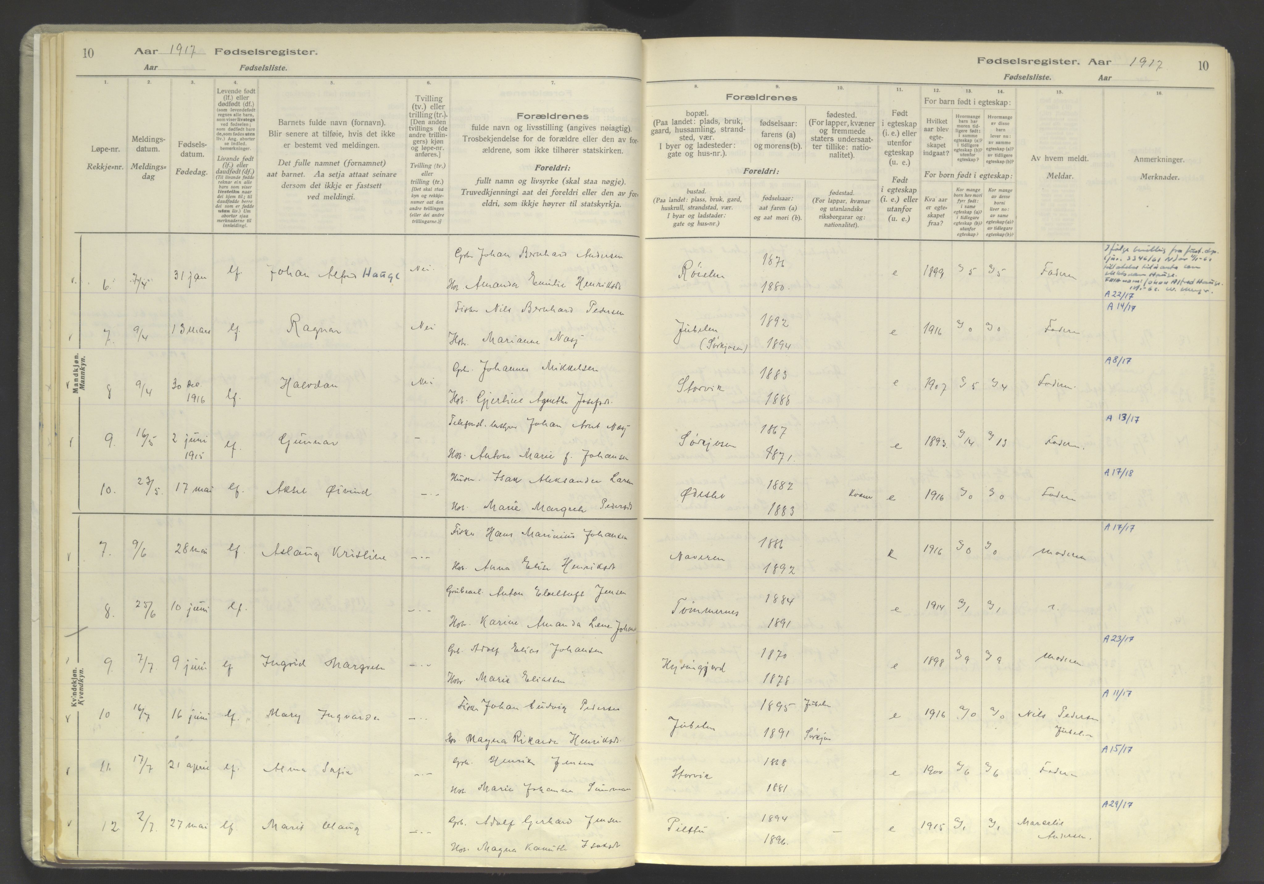 Skjervøy sokneprestkontor, AV/SATØ-S-1300/I/Ia/L0060: Fødselsregister nr. 60, 1916-1947, s. 10