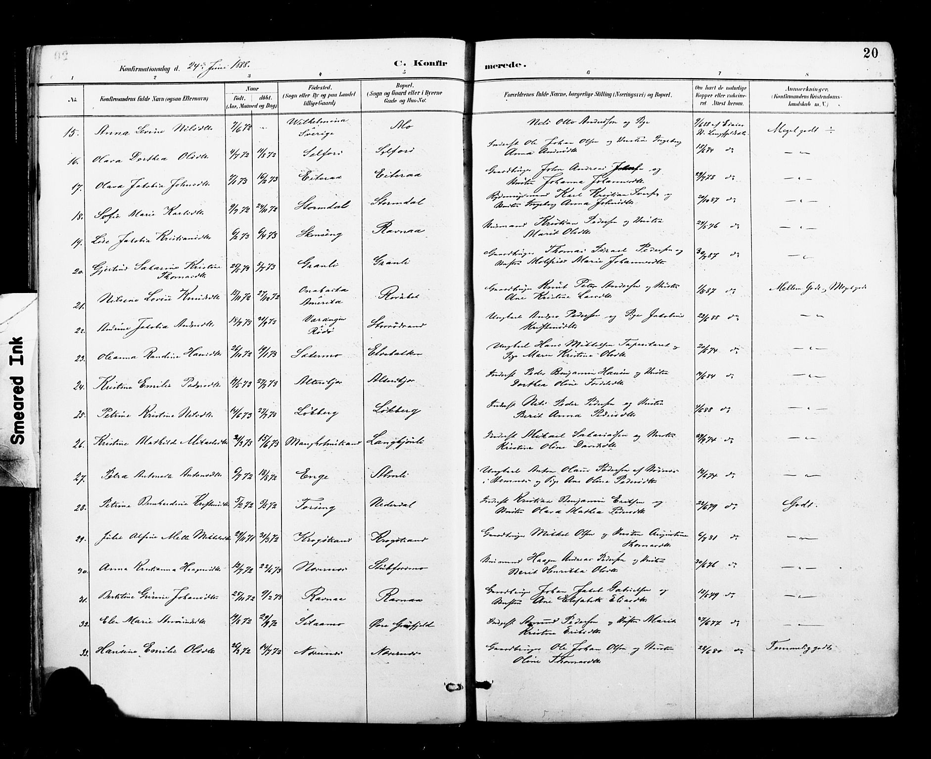 Ministerialprotokoller, klokkerbøker og fødselsregistre - Nordland, AV/SAT-A-1459/827/L0401: Ministerialbok nr. 827A13, 1887-1905, s. 20