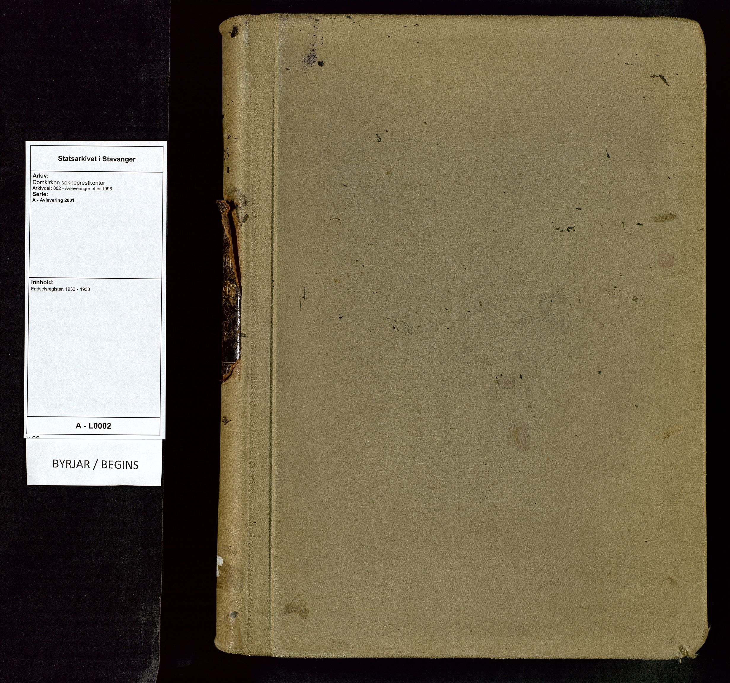 Domkirken sokneprestkontor, SAST/A-101812/002/A/L0002: Fødselsregister nr. 2, 1933-1938