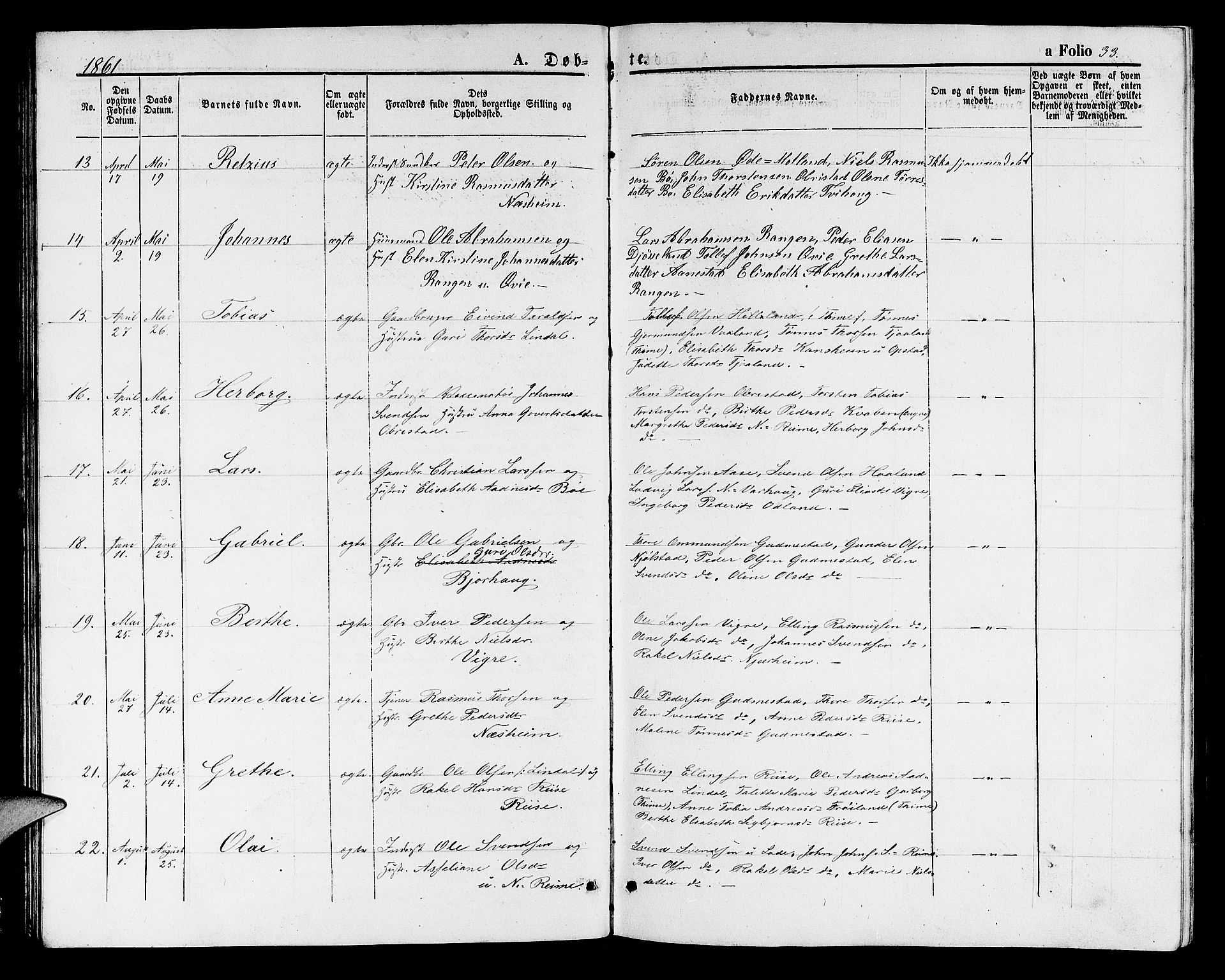 Hå sokneprestkontor, AV/SAST-A-101801/001/30BB/L0001: Klokkerbok nr. B 1, 1854-1883, s. 33