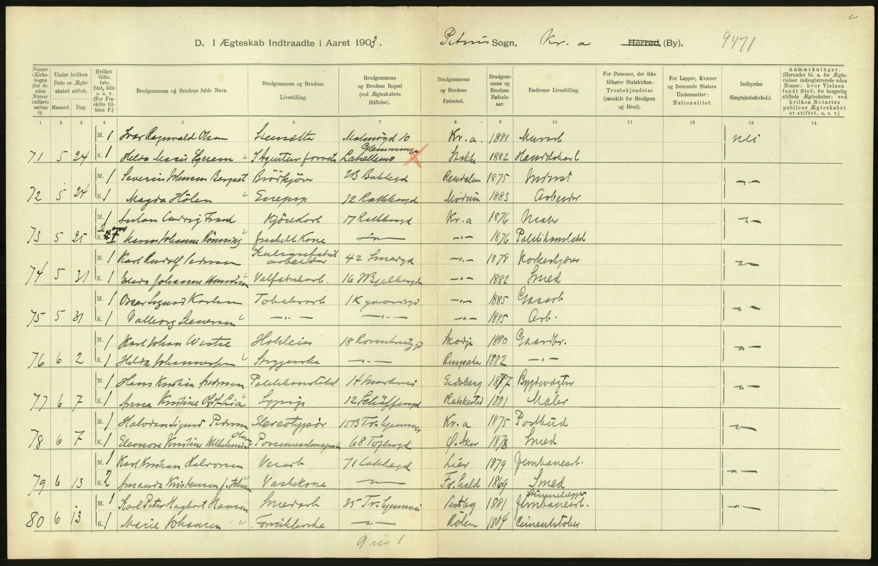 Statistisk sentralbyrå, Sosiodemografiske emner, Befolkning, AV/RA-S-2228/D/Df/Dfa/Dfaa/L0004: Kristiania: Gifte, døde, 1903, s. 504